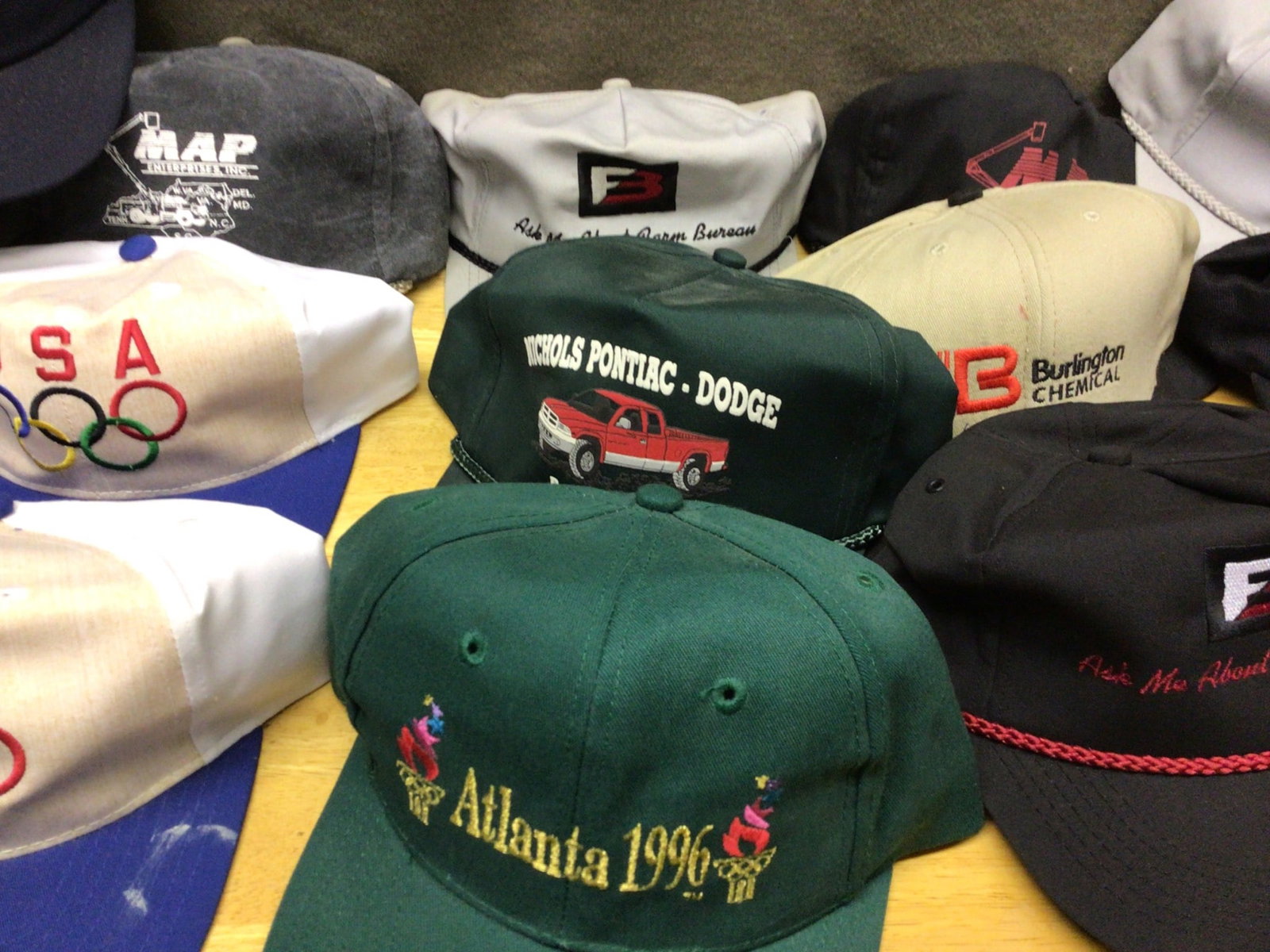 Logo Hats Featuring USA Olympics, Atlanta 1996, and Automotive Brands - 3