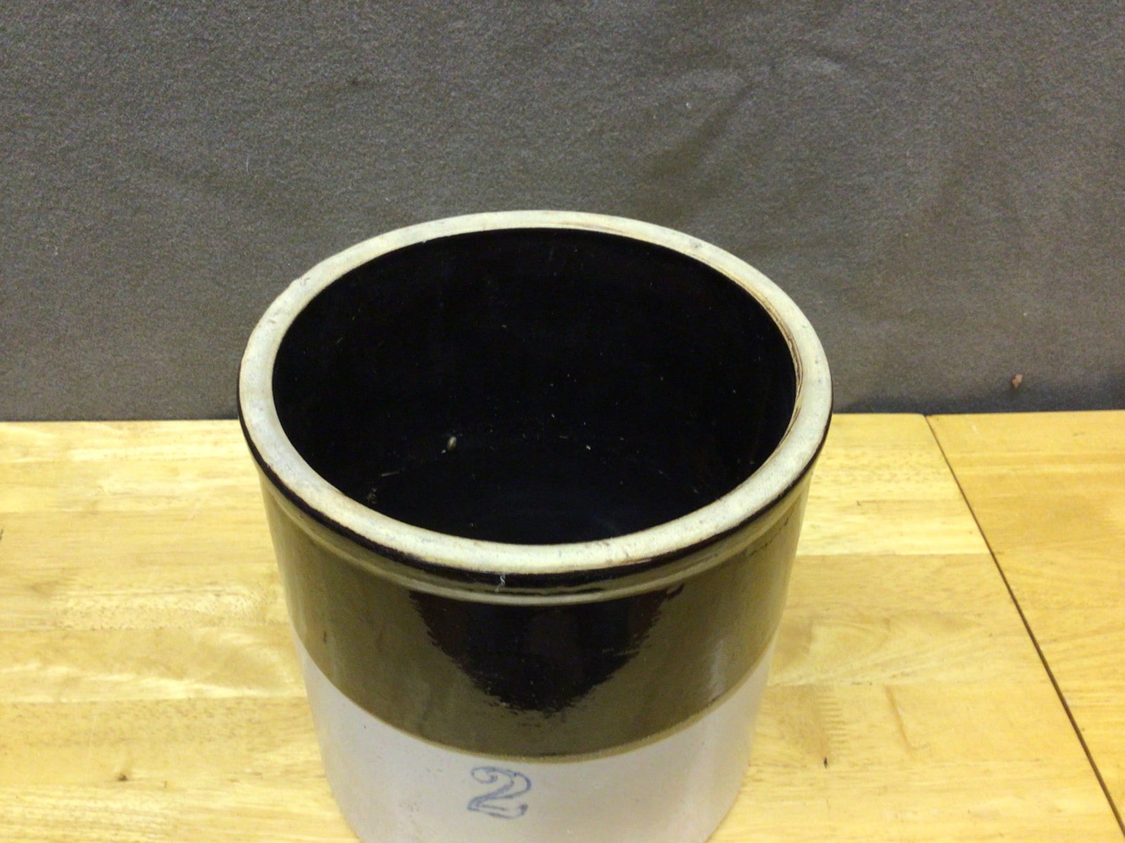 Stoneware Crock With Brown Glaze and Stamped Number '2' - 2