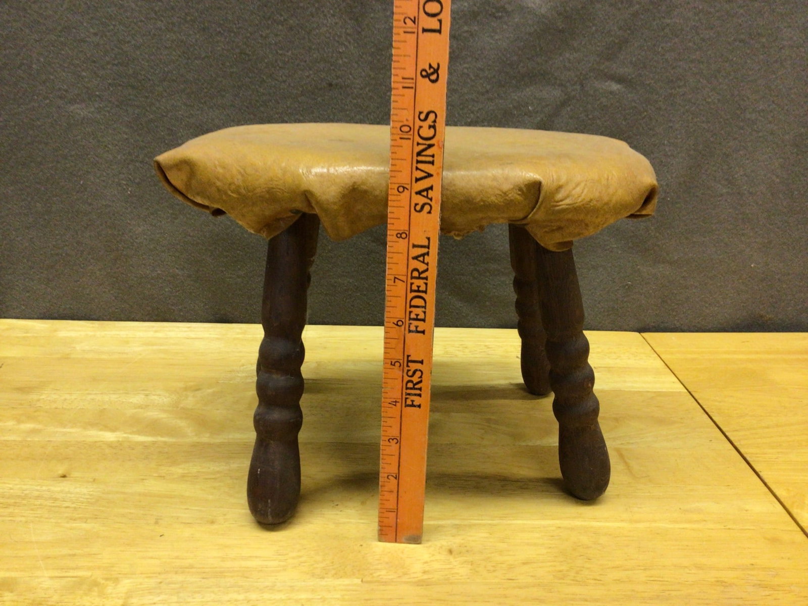 Handcrafted Footstool With Leather Upholstery and Wood Legs - 2