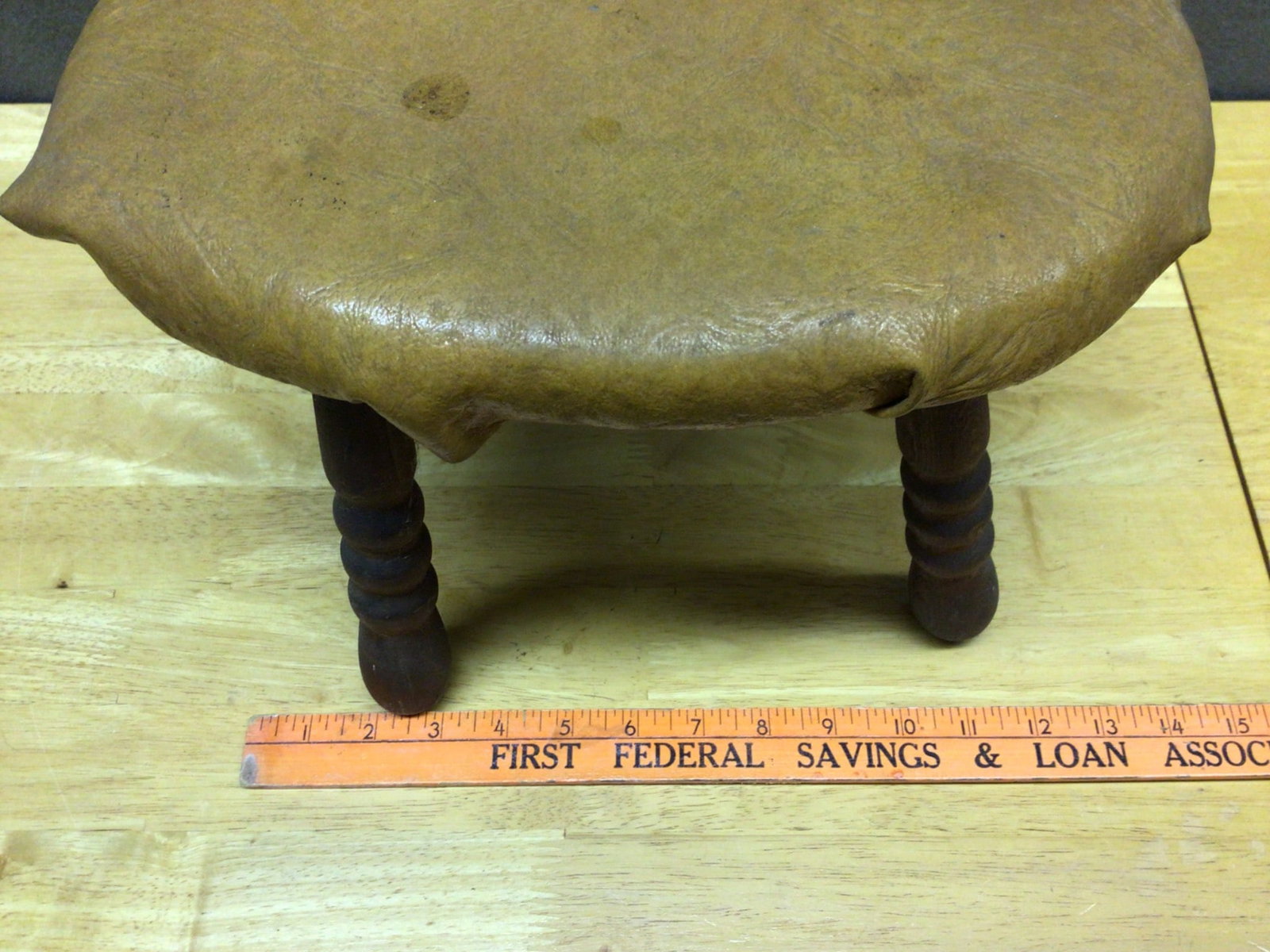Handcrafted Footstool With Leather Upholstery and Wood Legs - 3