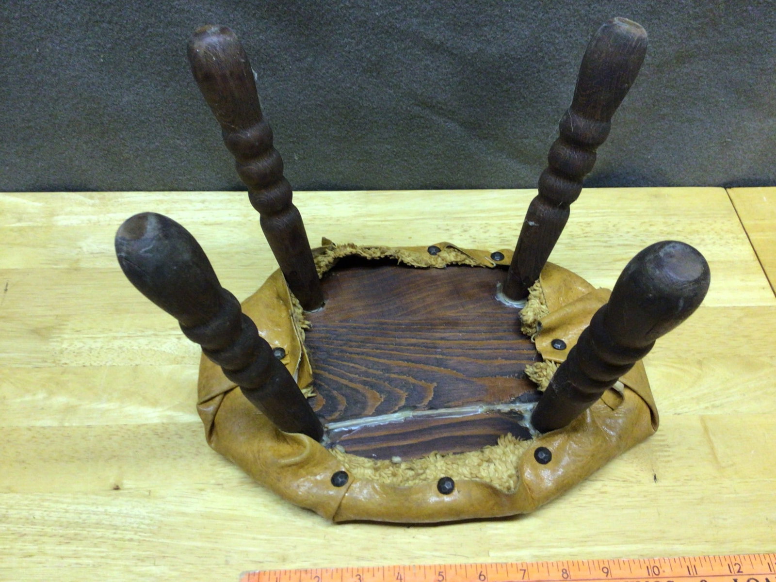 Handcrafted Footstool With Leather Upholstery and Wood Legs - 4