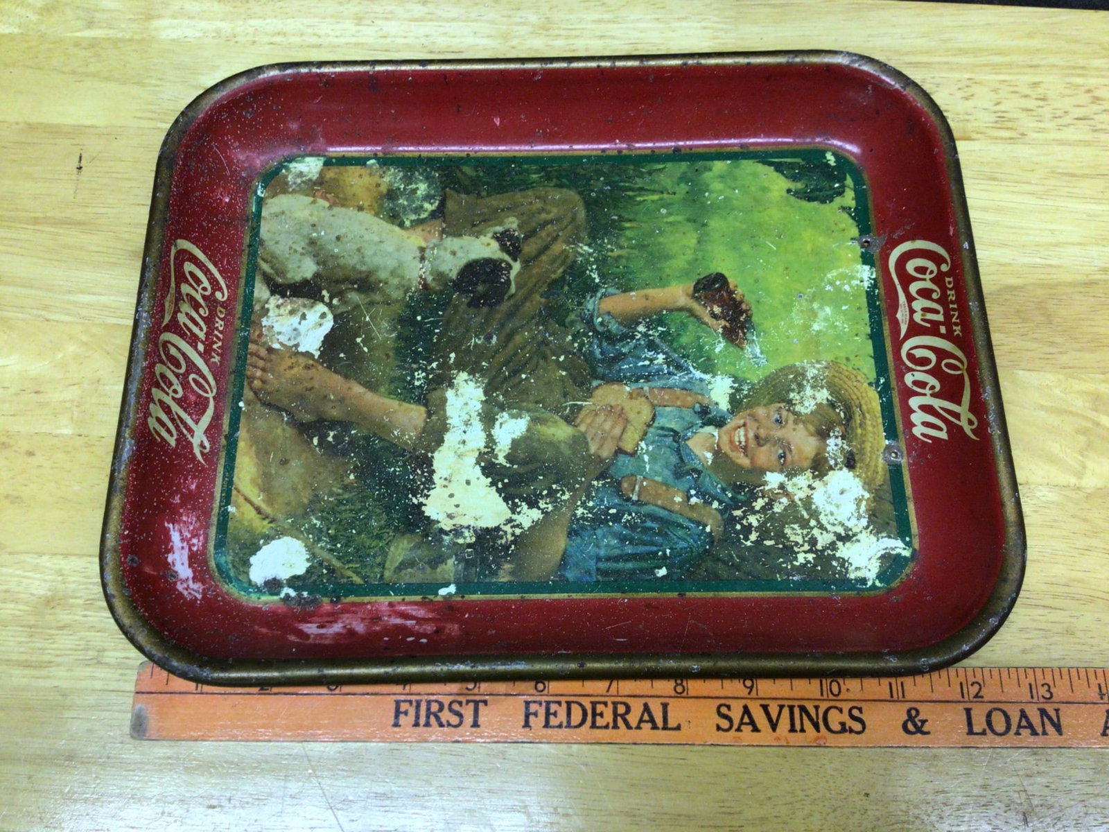 Original Paint Coca-Cola Drink Tray Featuring Boy with Bottle - 3