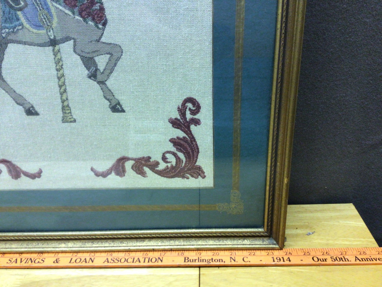 Handmade Embroidered Carousel Horse Artwork in Gilded Frame - 2