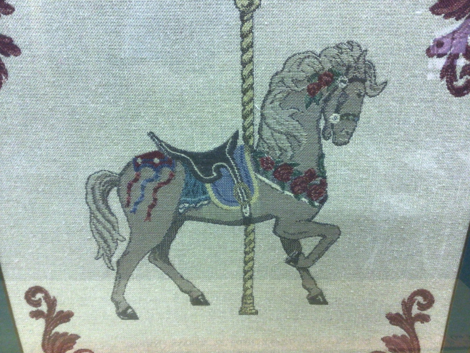 Handmade Embroidered Carousel Horse Artwork in Gilded Frame - 4
