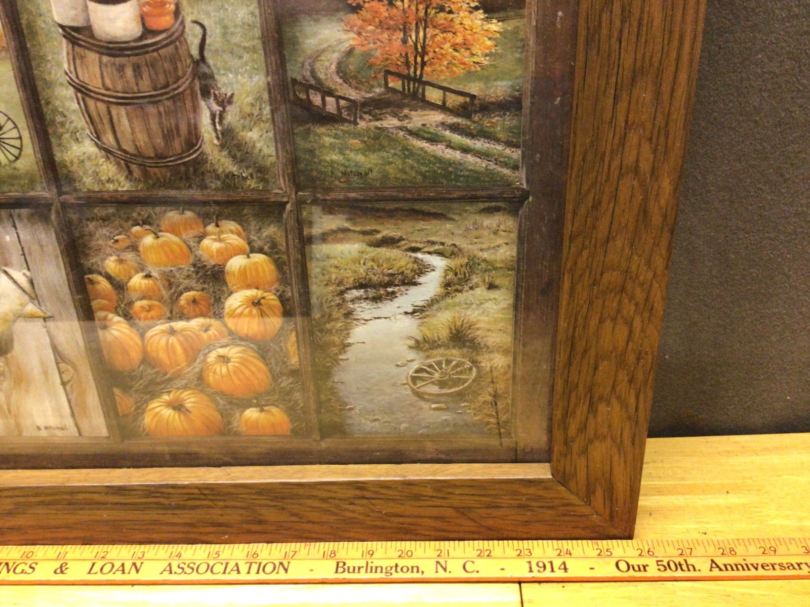 Framed Multi-Panel Artwork Depicting Rural Scenes in Wooden Frame - 2