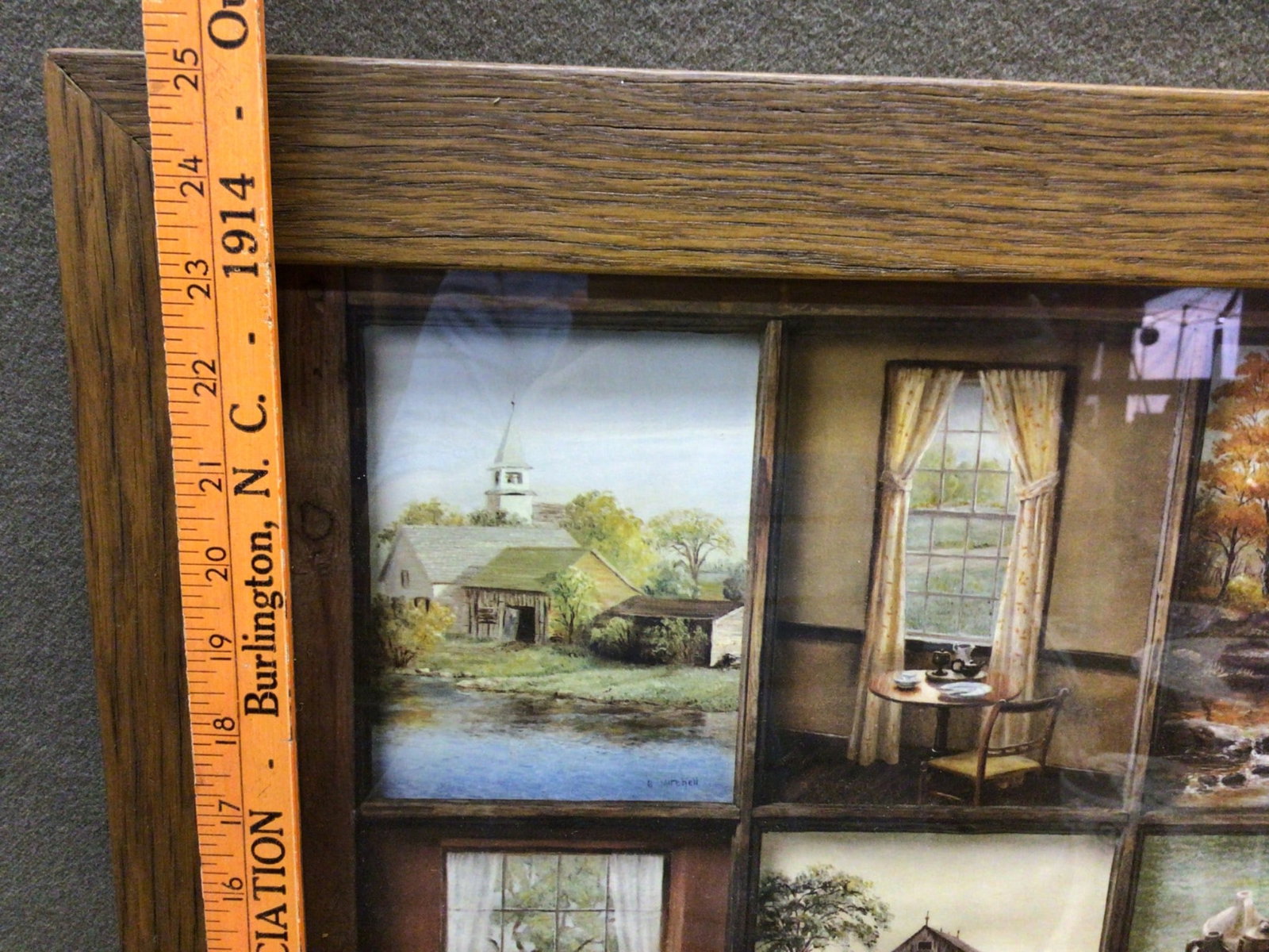 Framed Multi-Panel Artwork Depicting Rural Scenes in Wooden Frame - 3