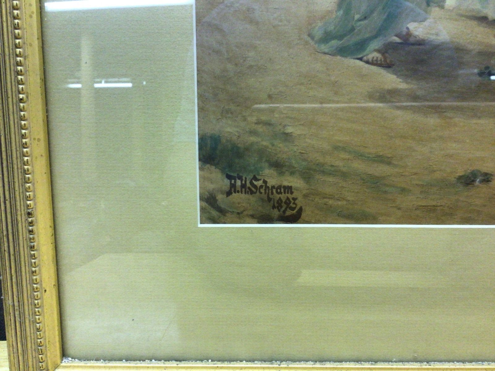 Framed Artwork by H. Schram Dated 1923 with Glass Covering - 2