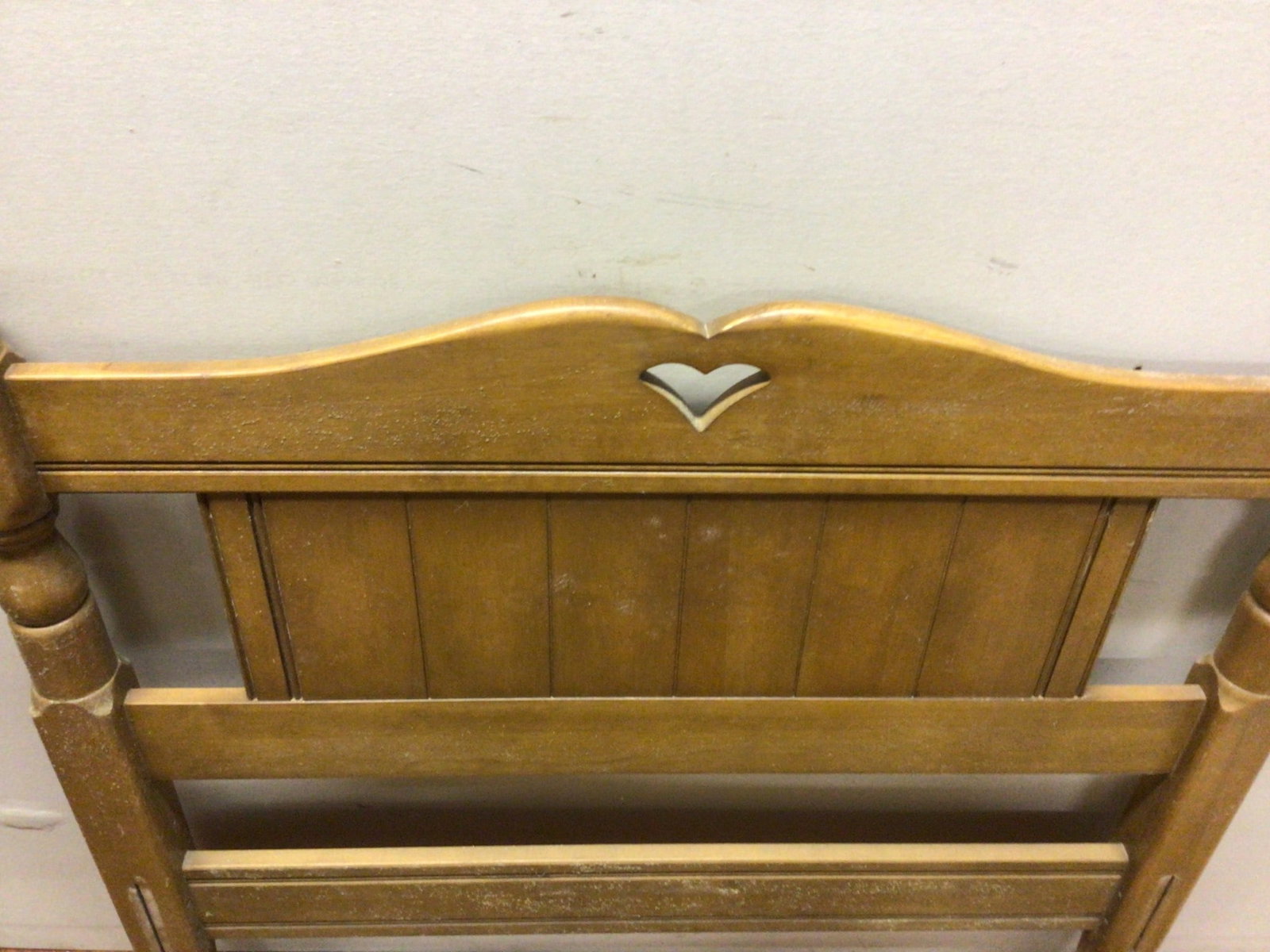 Wooden Twin Bed Frame with Heart Accents, 40 Inches Long - 2