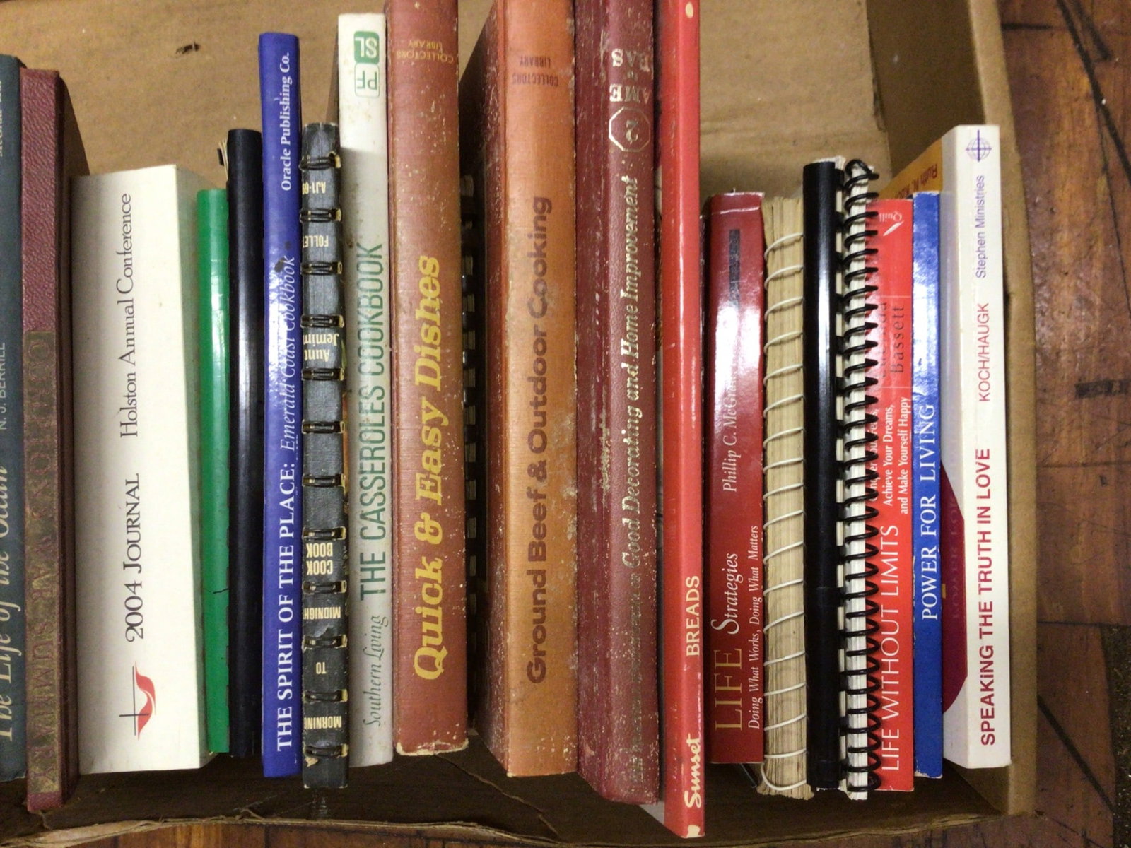 Books Covering Cooking, Fiction, and Historical Topics: This lot features a diverse collection of books including cookbooks, historical accounts, and self-help titles. Some identifiable titles include 'Quick & Easy Dishes,' 'Ground Beef & Outdoor