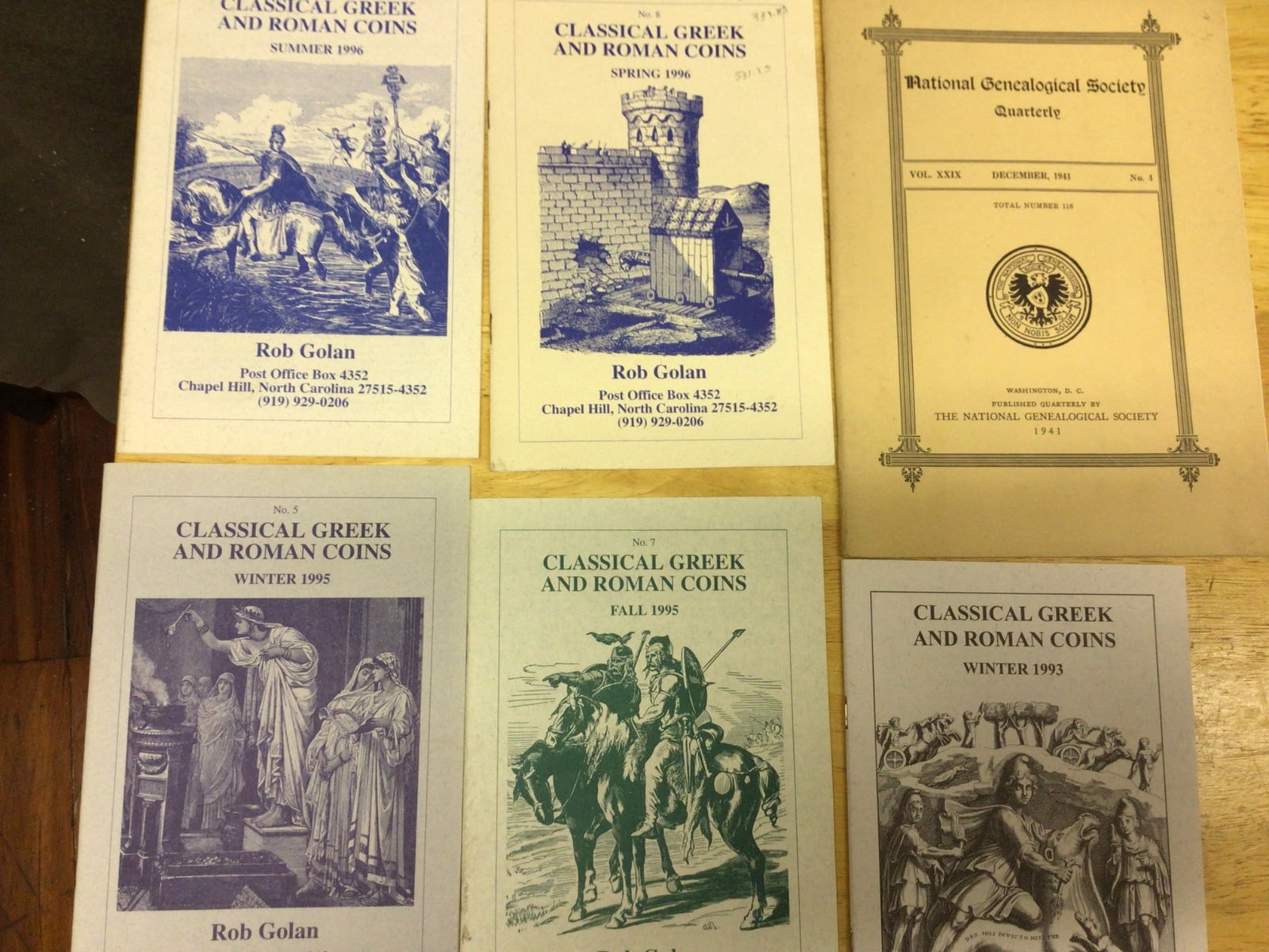 Seven Classical Greek and Roman Coins Catalogs from 1993, 1995, and 1996: This collection includes seven catalogs focused on Classical Greek and Roman Coins. Titles include seasonal issues from 'Winter 1993,' 'Winter 1995,' 'Spring 1996,' and 'Fall 1995.' Publishers
