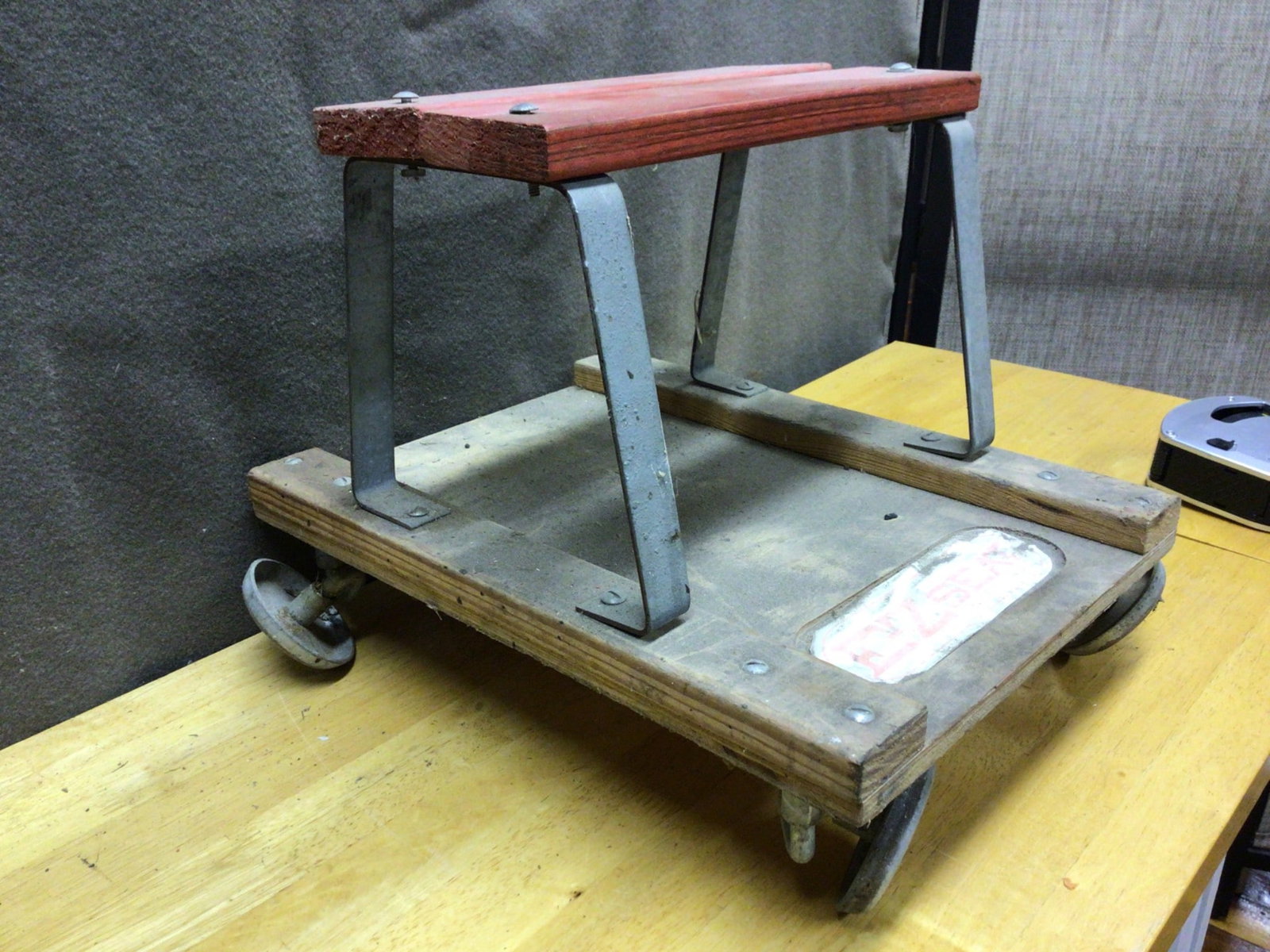 Wood and Metal Wheeled Step Stool Platform with Handle Bracket - 2