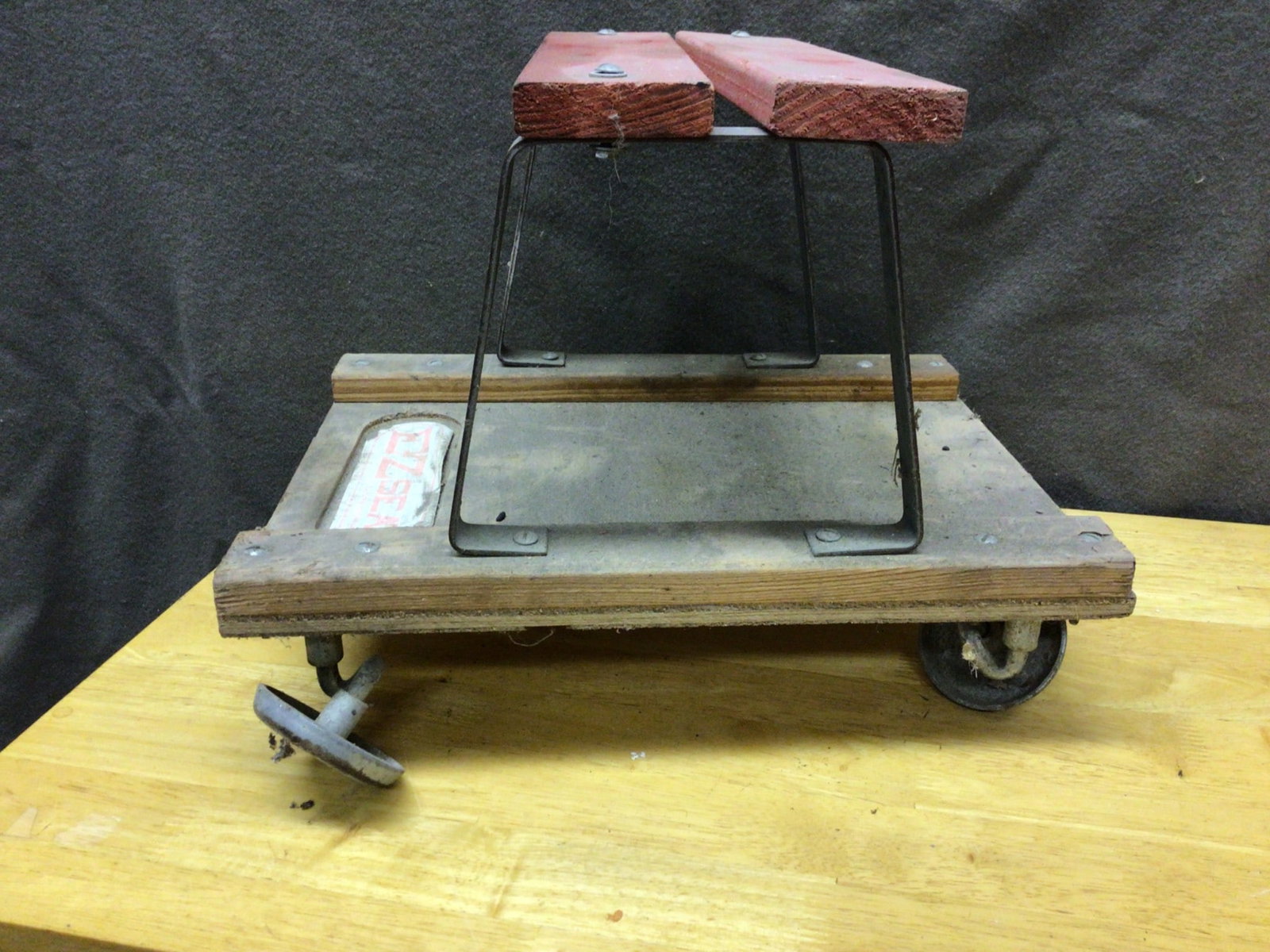 Wood and Metal Wheeled Step Stool Platform with Handle Bracket - 3