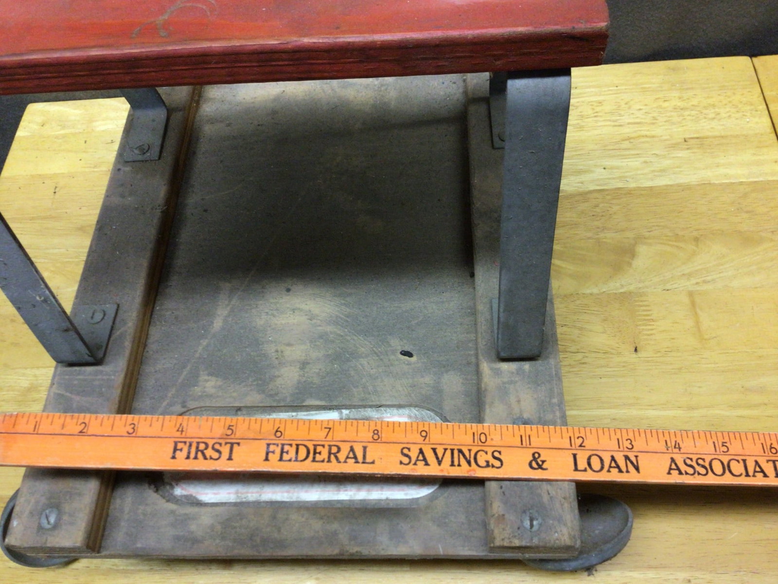 Wood and Metal Wheeled Step Stool Platform with Handle Bracket - 6