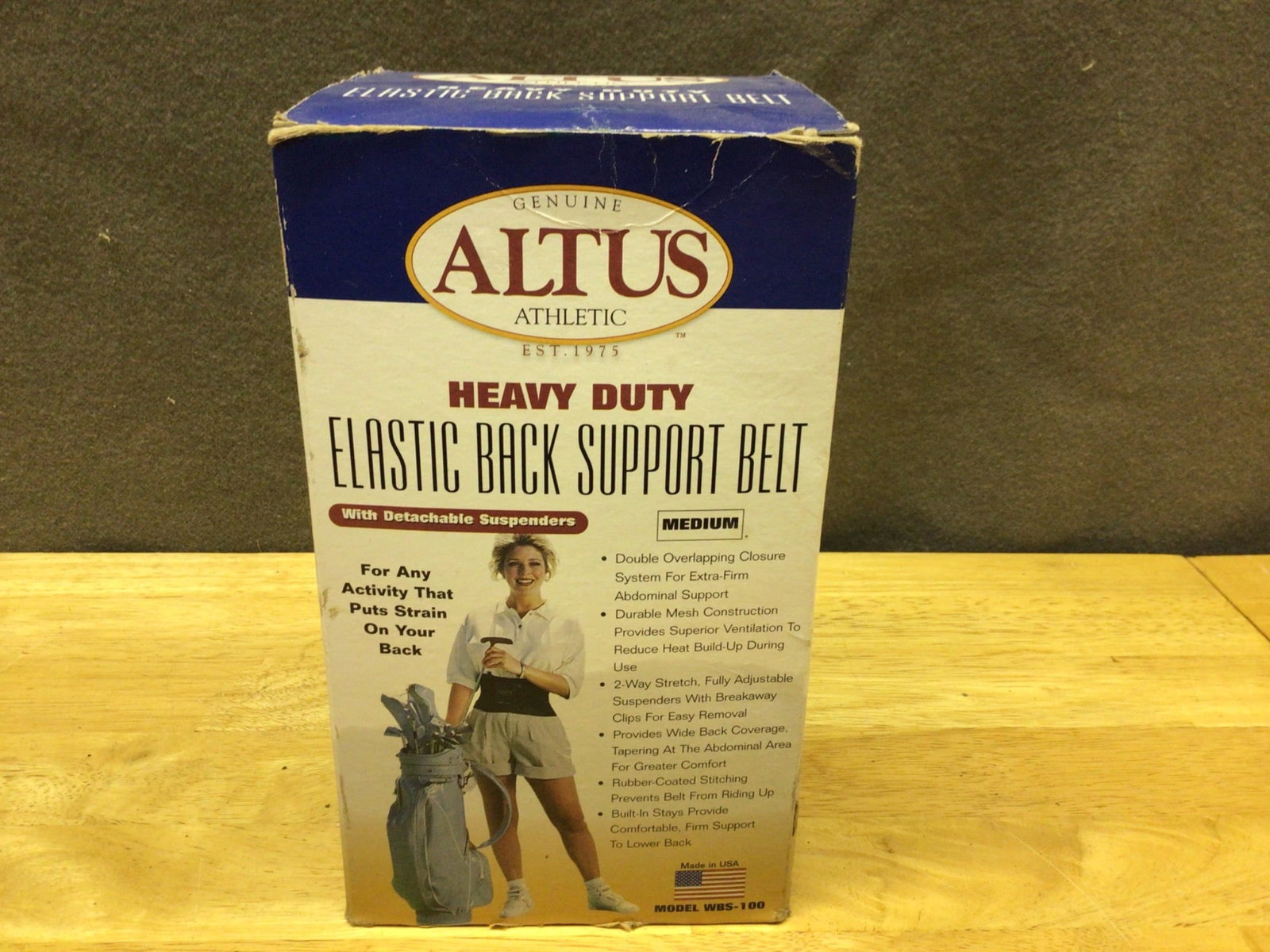 Altus Athletic Heavy Duty Elastic Back Support Belt with Suspenders, Medium, New in Box: Altus Athletic heavy-duty elastic back support belt, model WSB-100, features detachable suspenders for added versatility. Designed to reduce strain and provide back support during lifting or