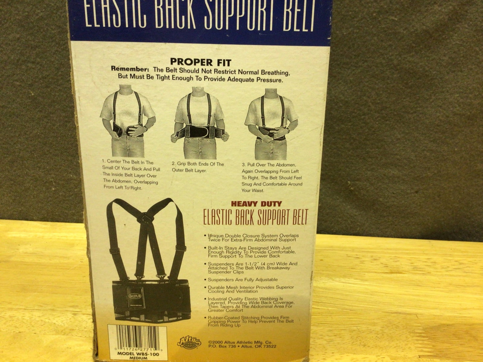 Altus Athletic Heavy Duty Elastic Back Support Belt with Suspenders, Medium, New in Box - 3