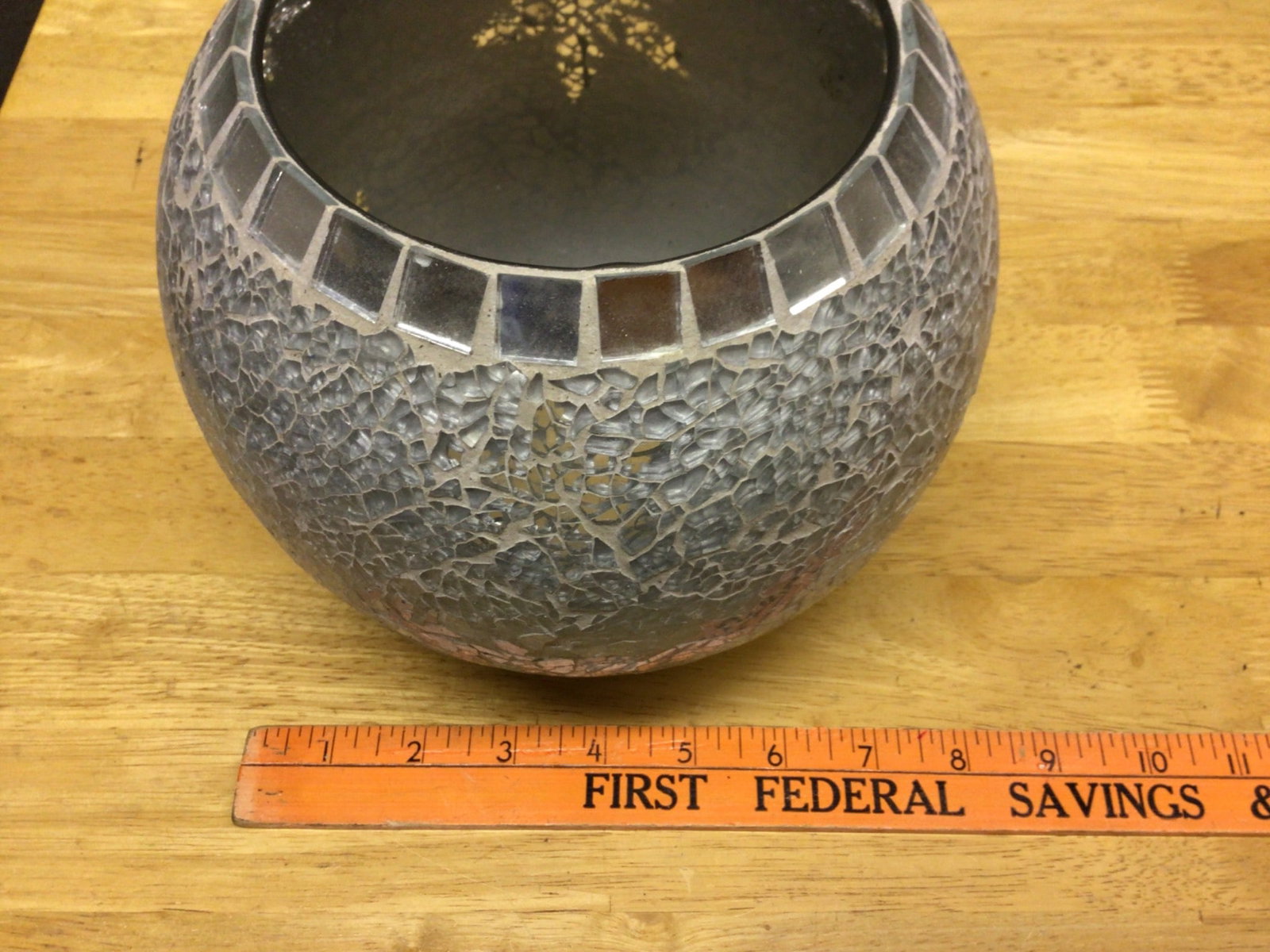 Glass Vase With Mosaic Finish and Decorative Interior Pattern - 4