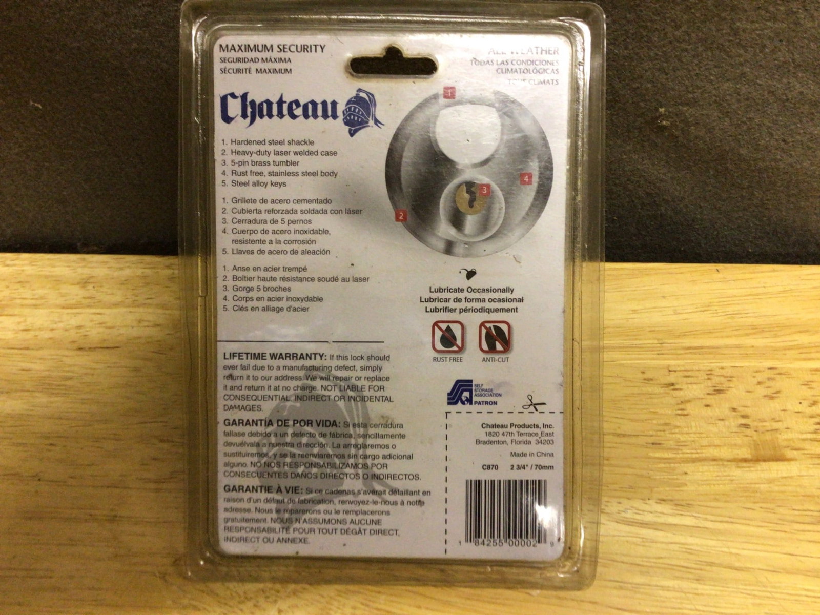 Chateau C877 2 3/4 Inch (70mm) Stainless Steel Disc Lock With Key - 3