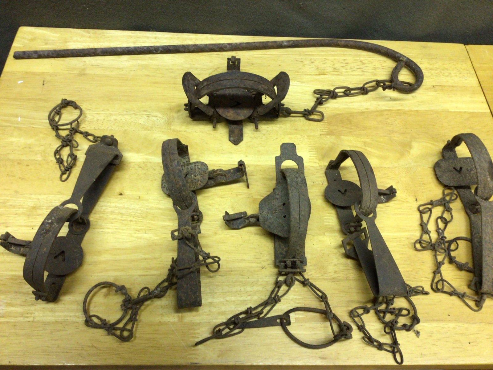 Metal Animal Traps with Chains and Stake, Various Designs and Sizes (1 of 6)