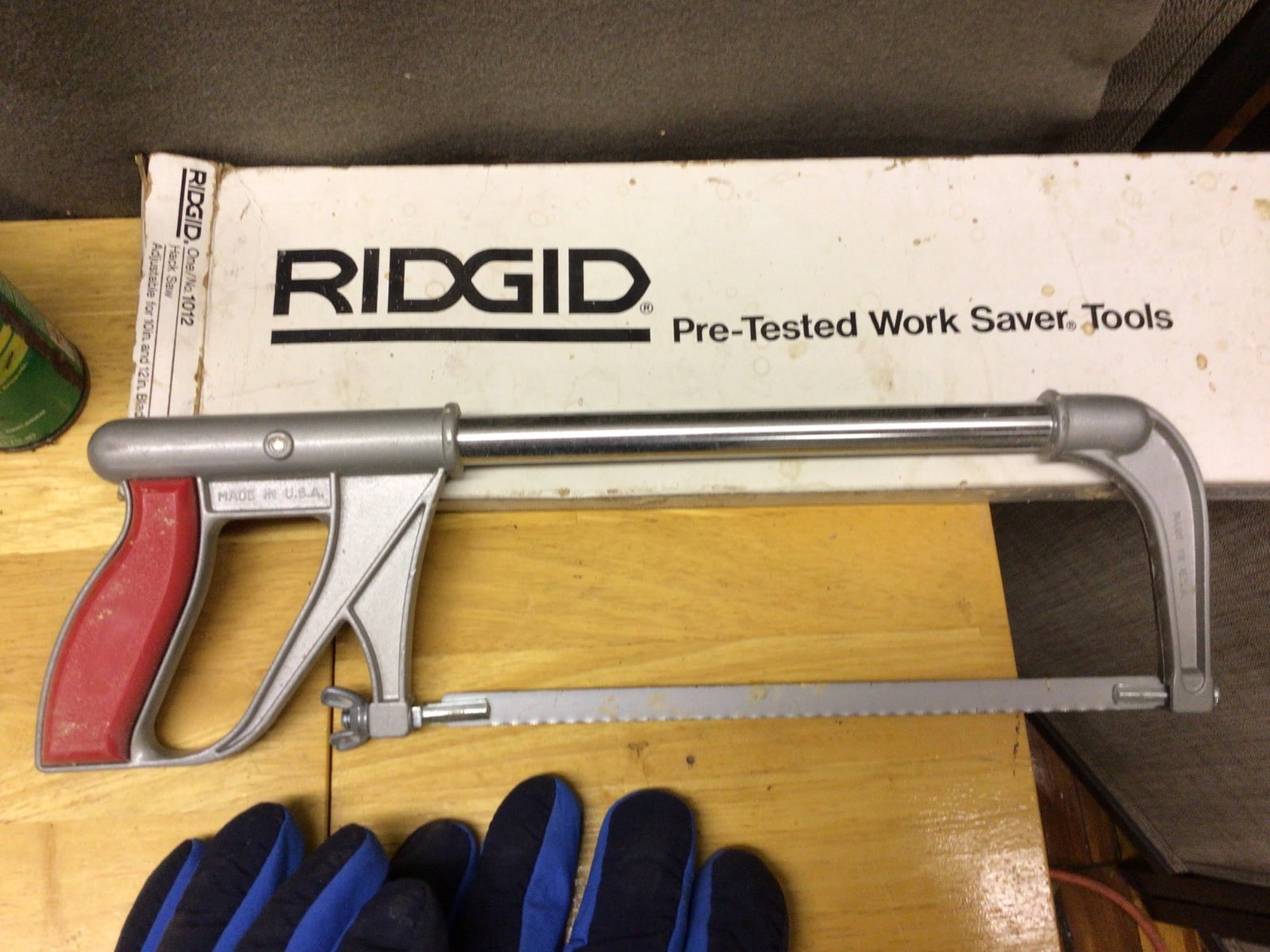 Tools and Accessories Including Liquid Wrench, Gloves, and RIDGID Hacksaw - 7