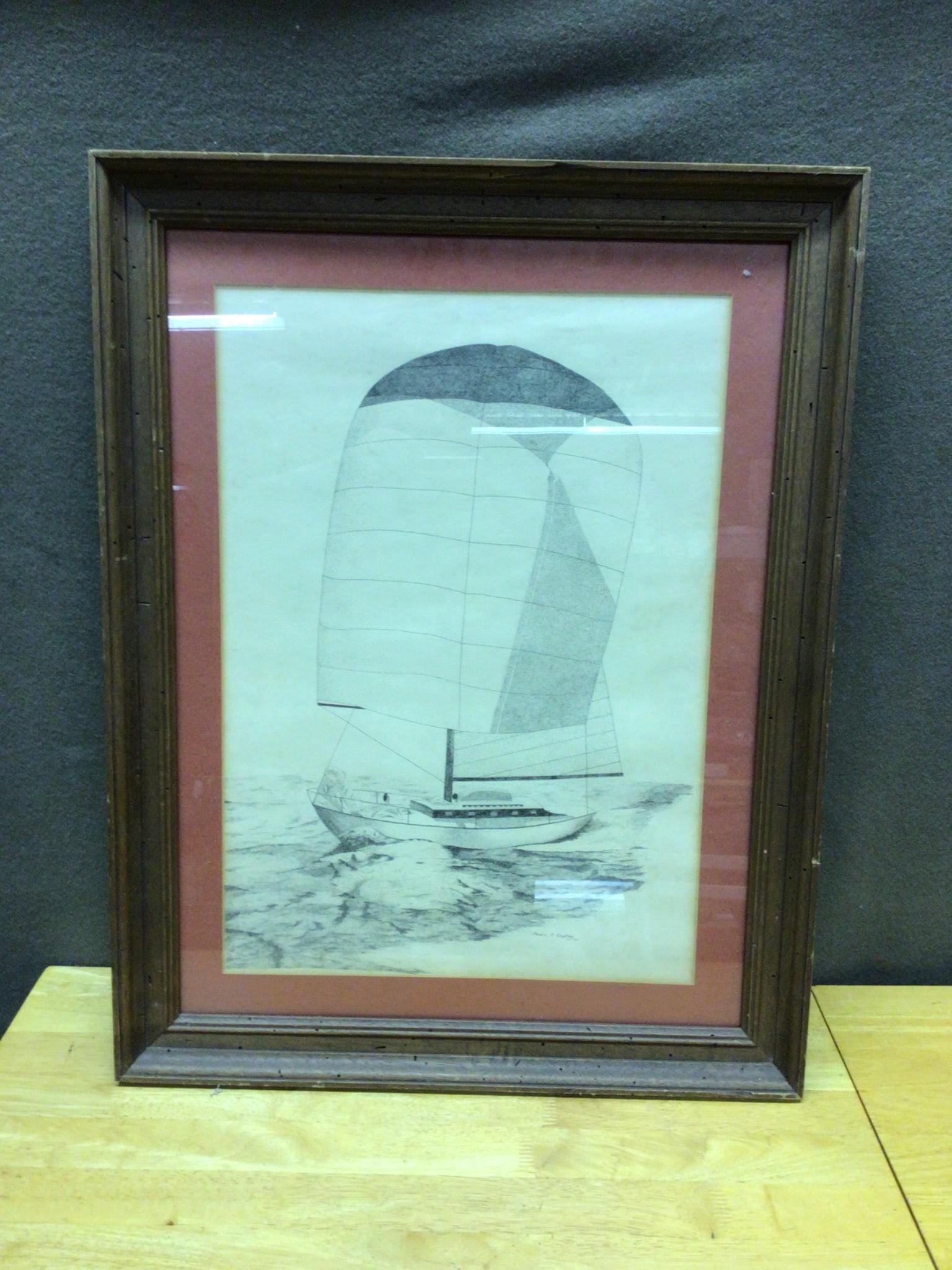 Framed Pen-and-Ink Drawing of Sailboat by Vernon A. Chalfant (1 of 5)