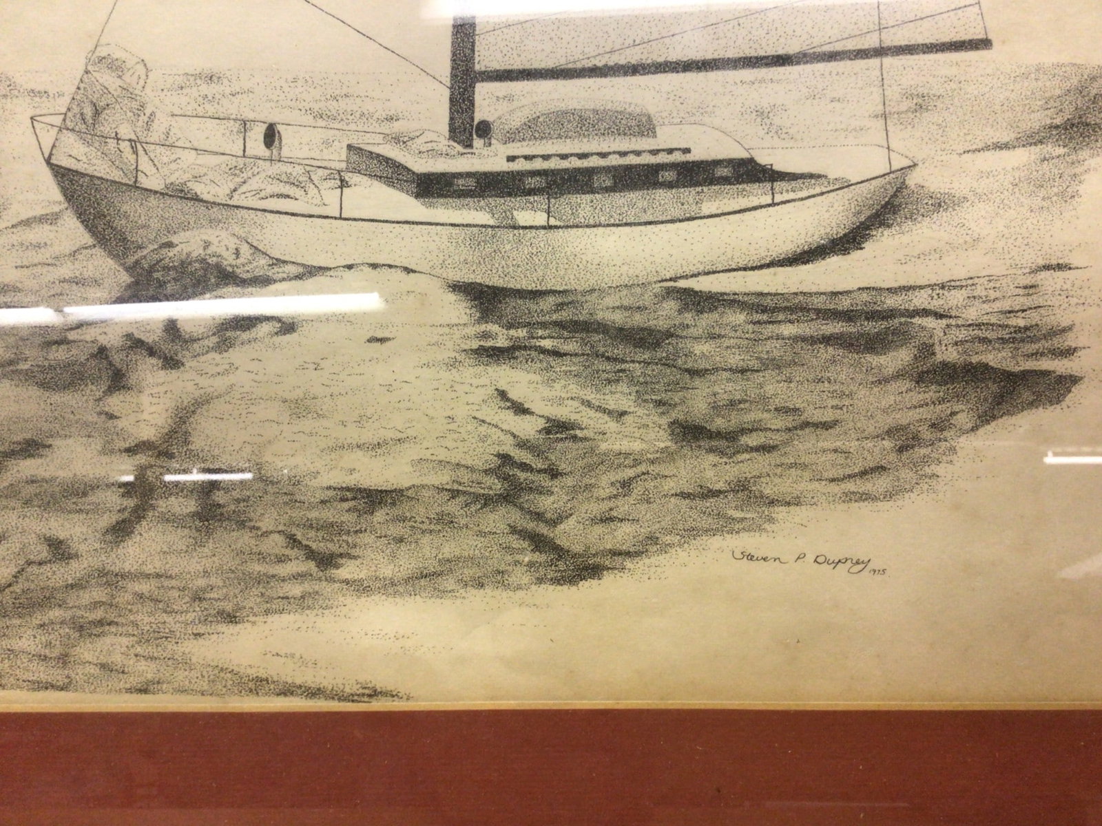 Framed Pen-and-Ink Drawing of Sailboat by Vernon A. Chalfant - 2