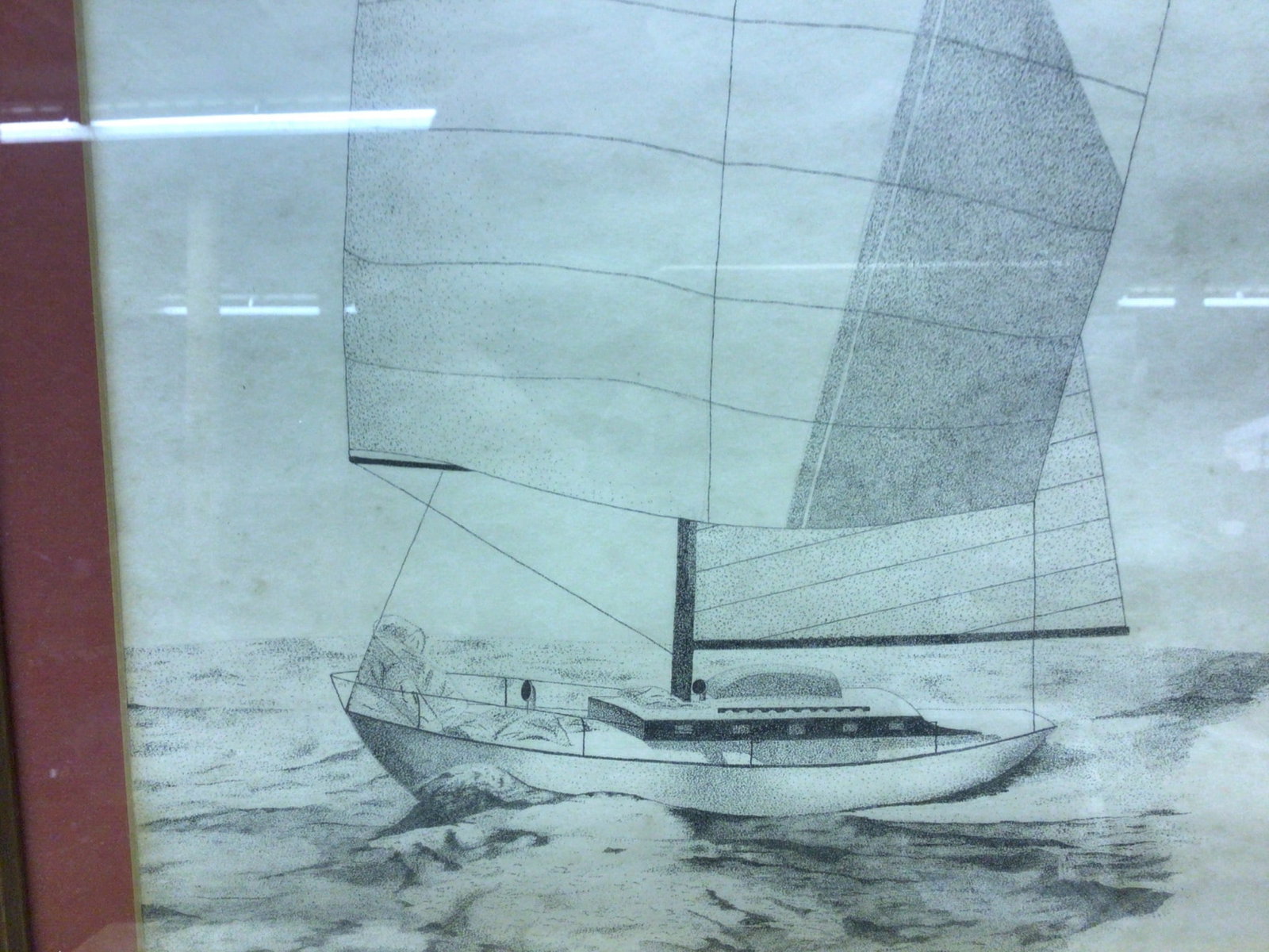 Framed Pen-and-Ink Drawing of Sailboat by Vernon A. Chalfant - 3