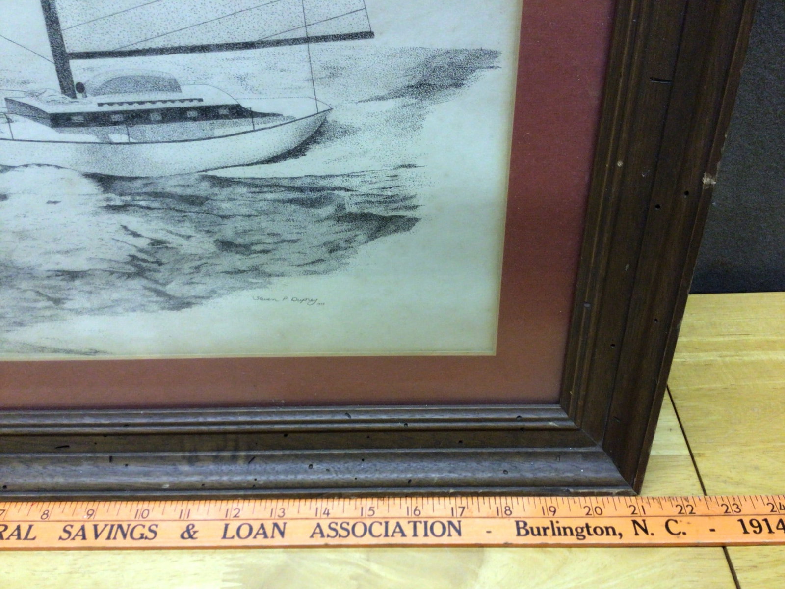 Framed Pen-and-Ink Drawing of Sailboat by Vernon A. Chalfant - 4
