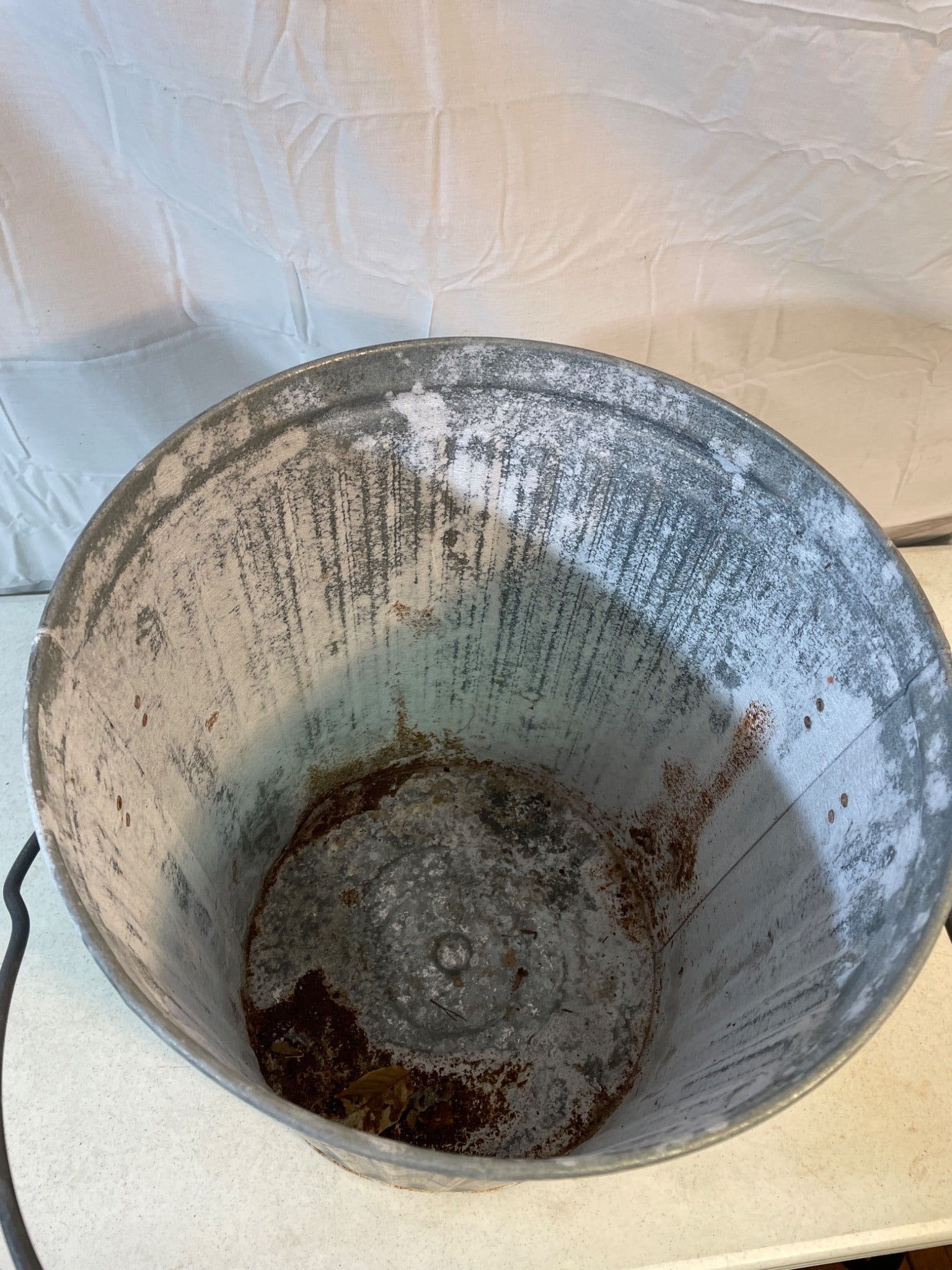 Metal Garbage Can with Lid and Handles, Possibly Galvanized Steel - 3
