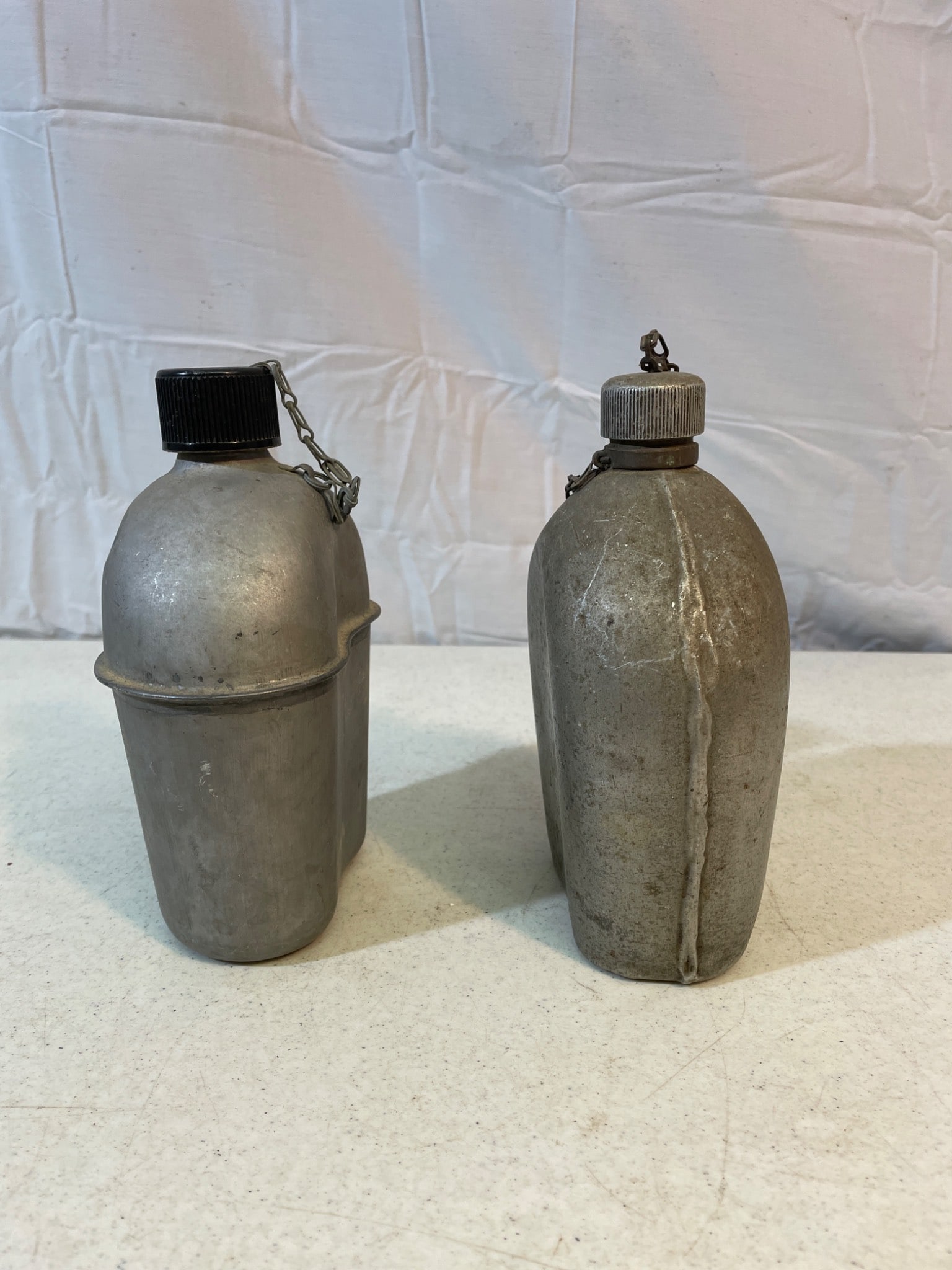 U.S. Military Metal Canteens, 1918 Marked, with Caps and Chains - 2