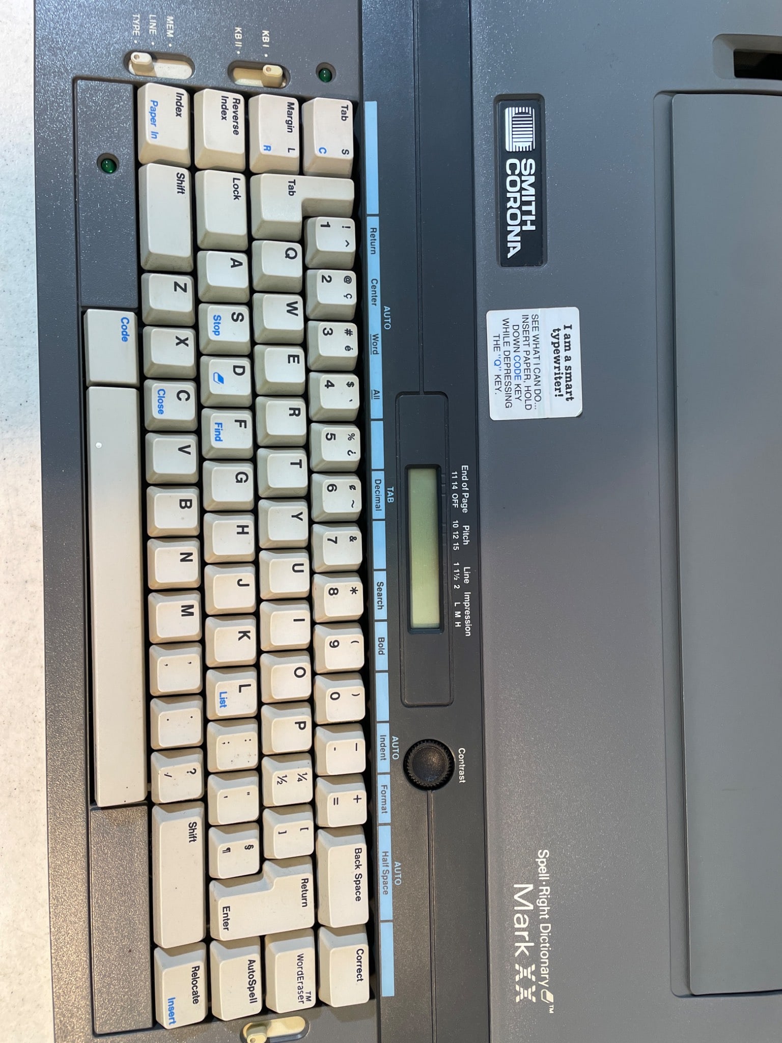 Smith Corona Electronic Typewriter Model Mark XII, Powers On - 2