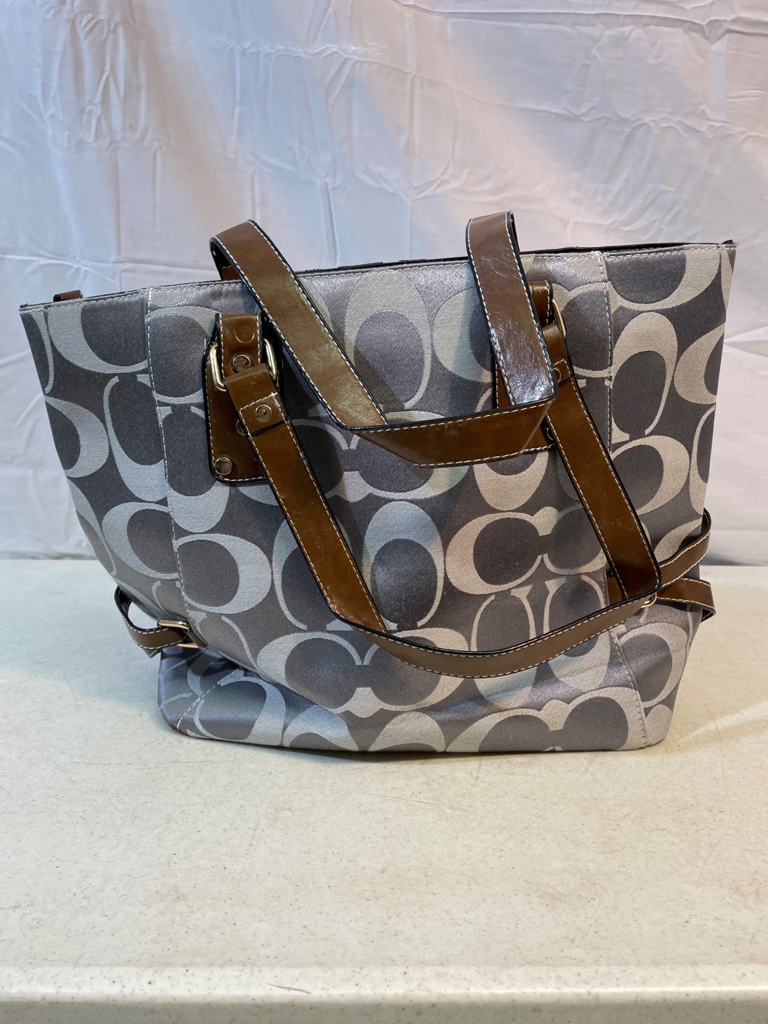 Coach Signature Stripe Coated Canvas Tote with Leather Trim - 2