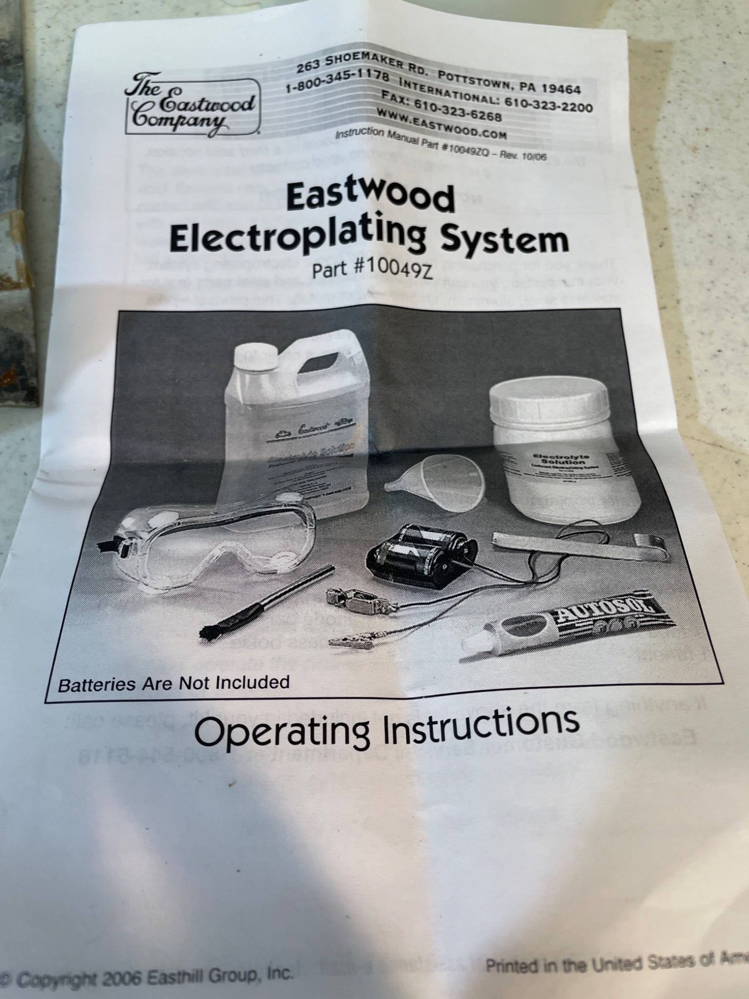 Eastwood Electroplating System, Part #10049Z, Complete Kit with Instructions - 2
