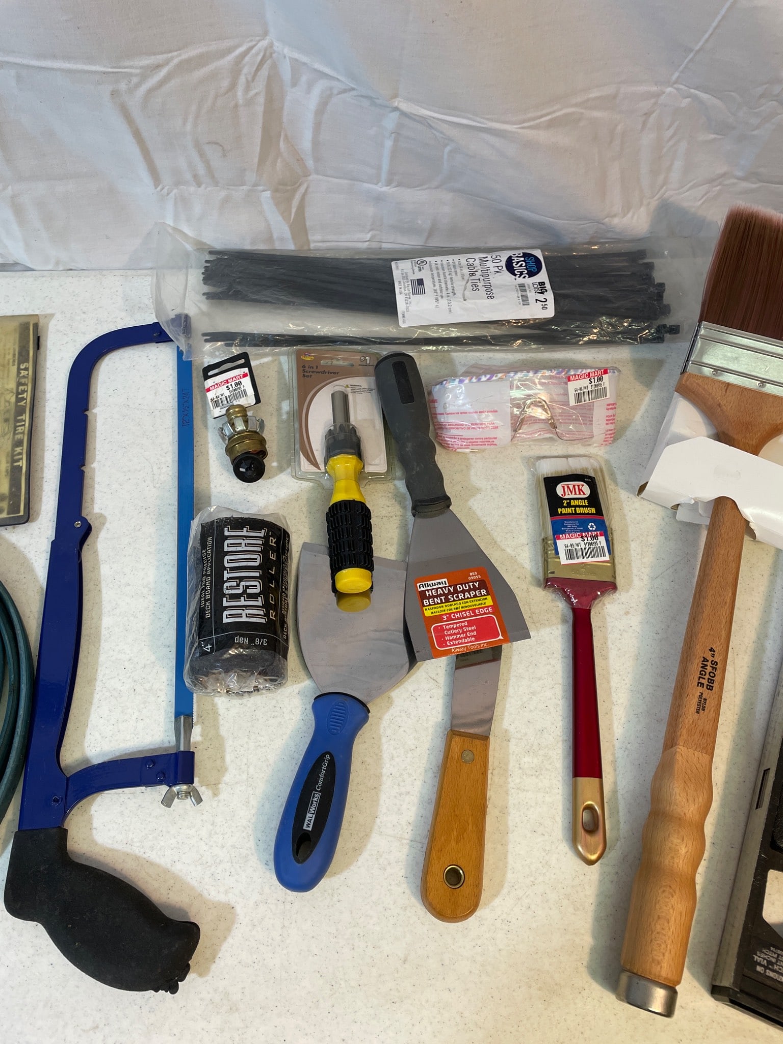 Hand Tools and Accessories Including Brushes, Saw, and Bungee Cords - 4
