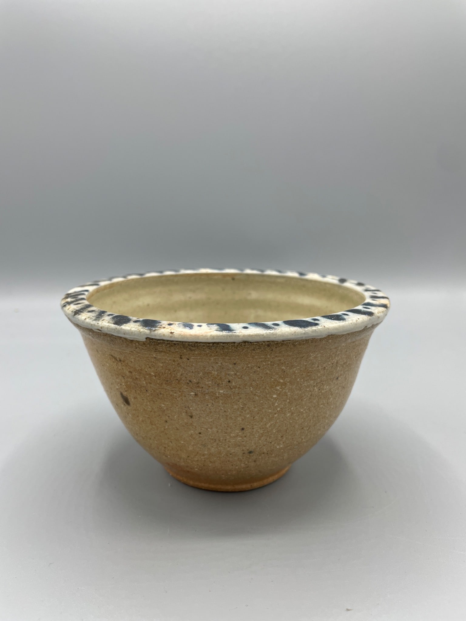 Stoneware Bowl With Blue Speckled Rim, Floral Interior Design - 2