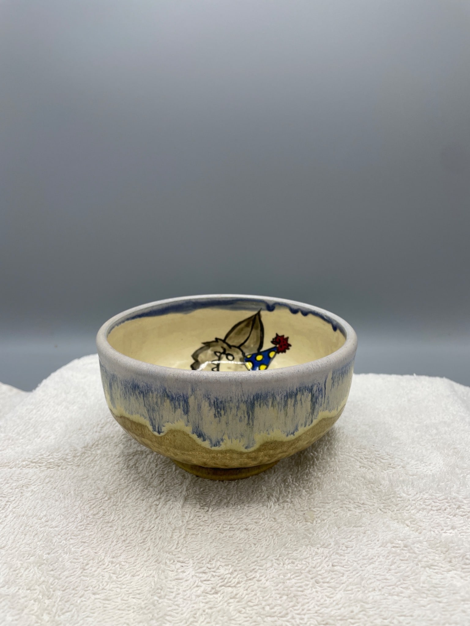 Handcrafted Ceramic Bowl With Painted Cat Design and Stamped Mark - 2