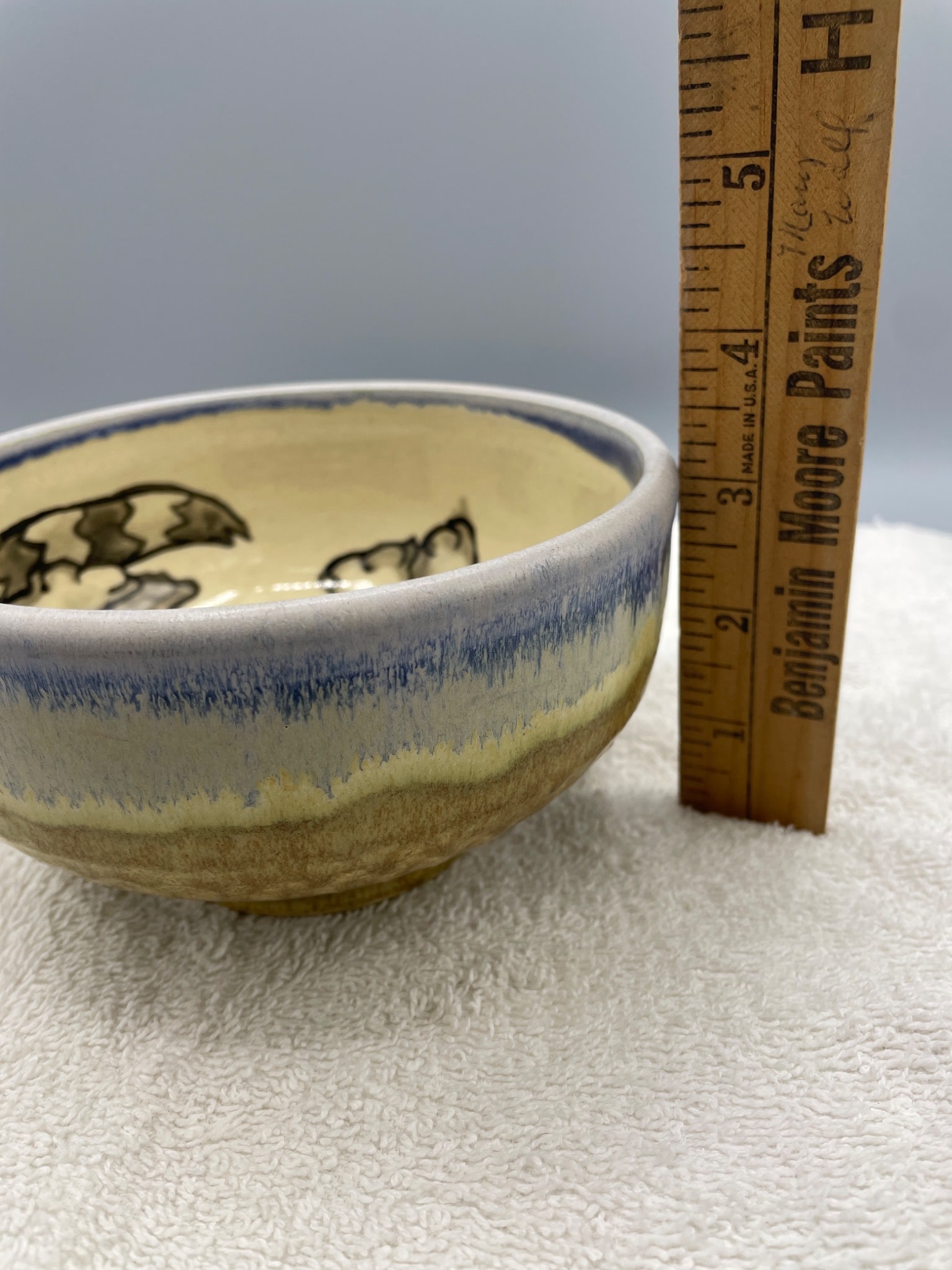Handcrafted Ceramic Bowl With Painted Cat Design and Stamped Mark - 4