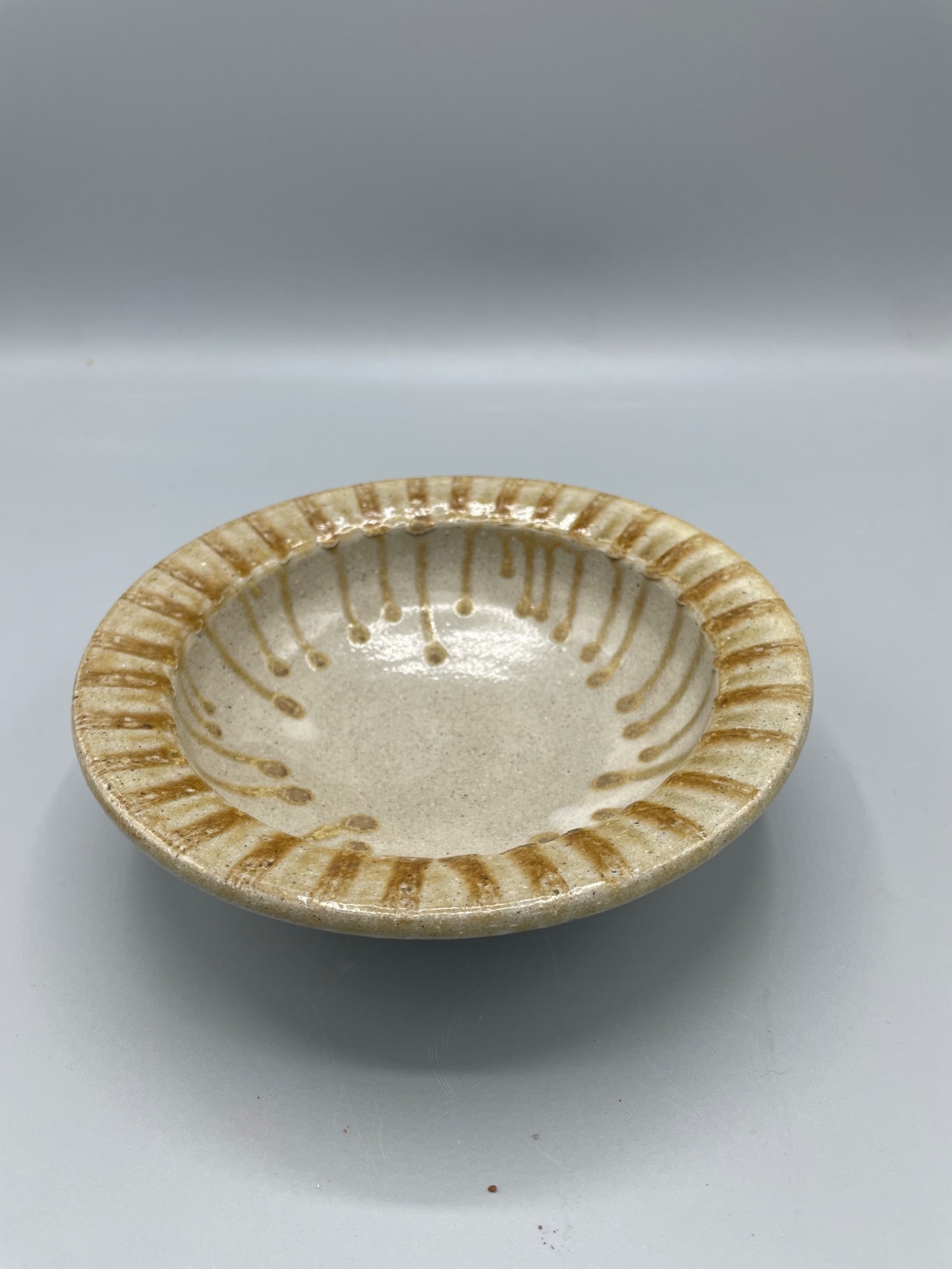Handcrafted Ceramic Bowl with Brown and Beige Glaze, Signed Base Mark 'D' - 2