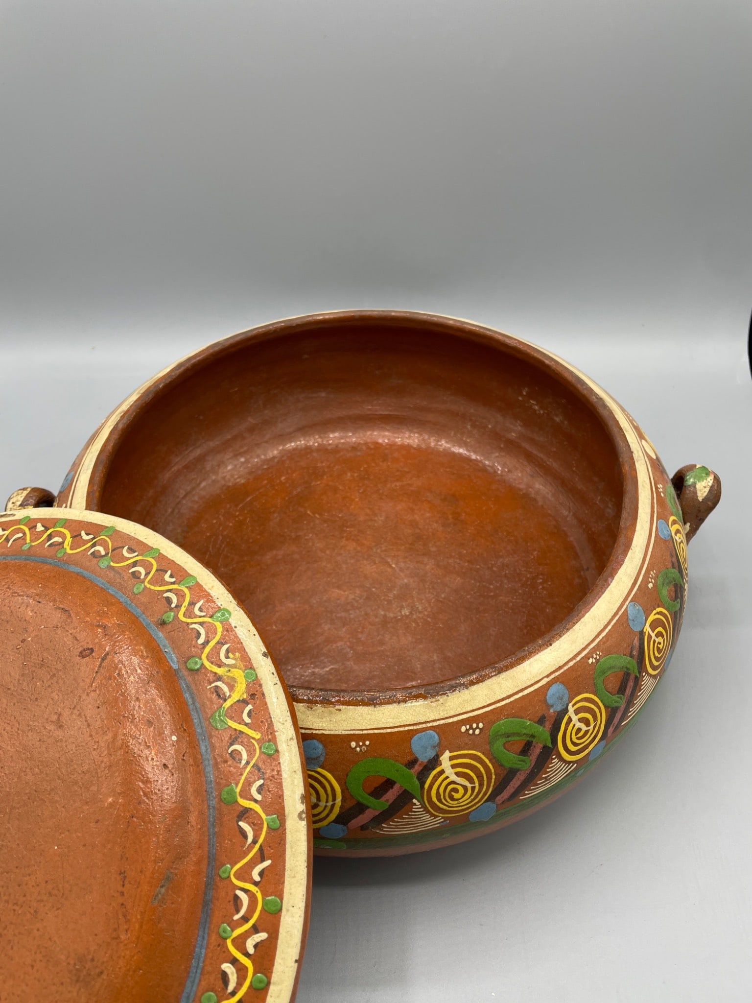 Hand-Painted Earthenware Pot with Lid and Handles - 2
