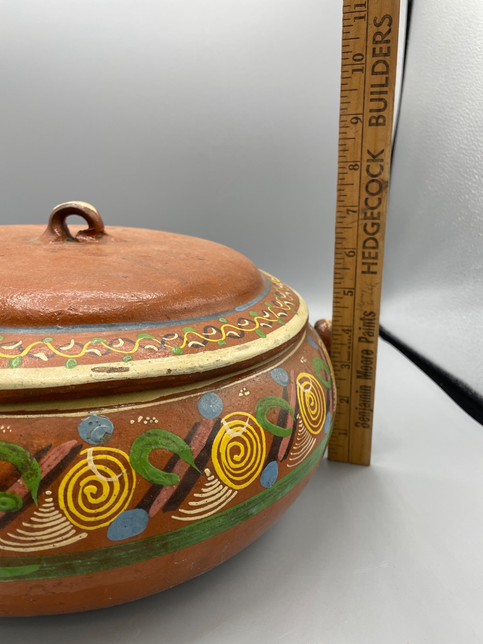 Hand-Painted Earthenware Pot with Lid and Handles - 6
