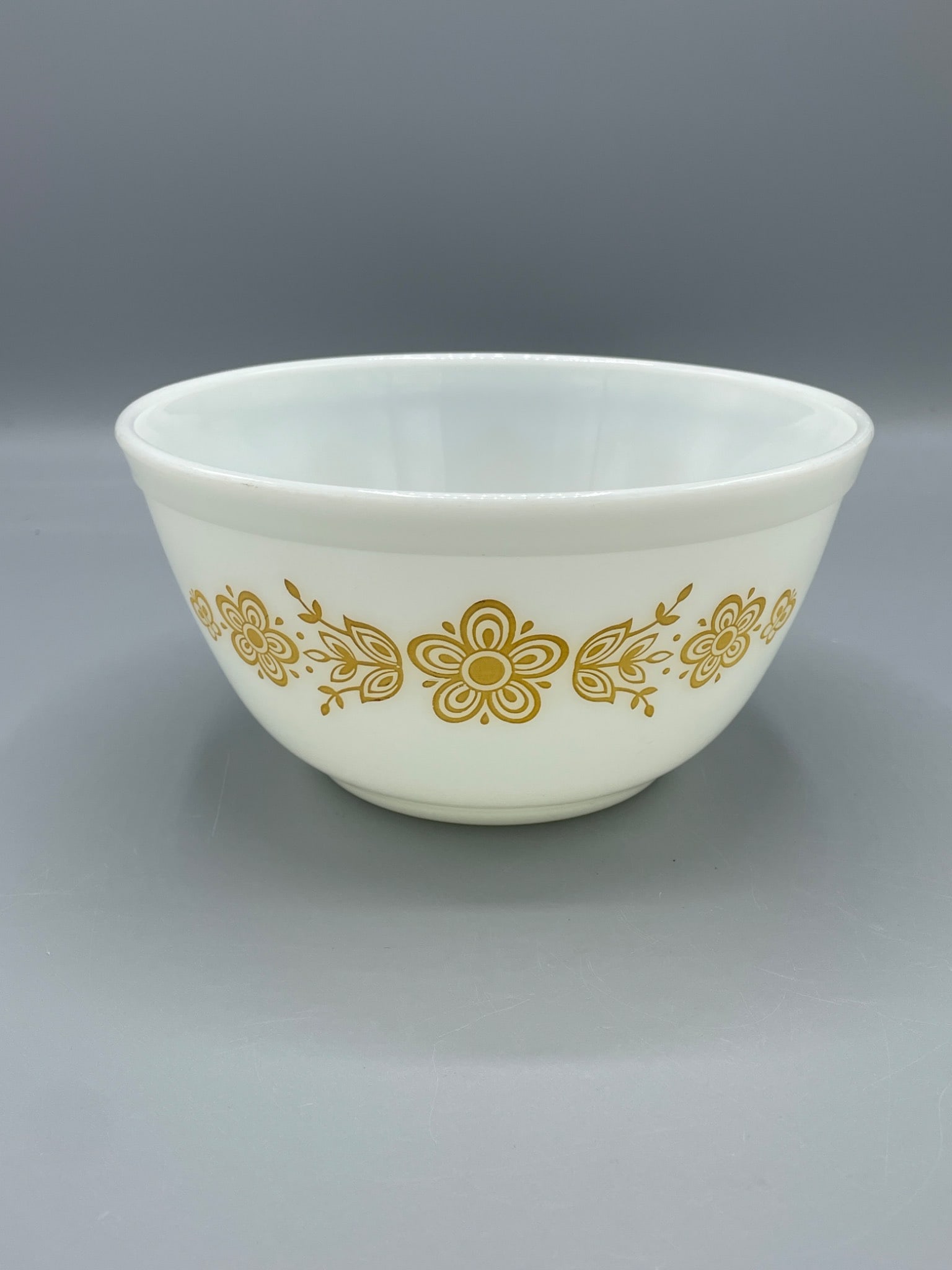 Pyrex Mixing Bowl with Gold Floral Motif, Made in USA (1 of 6)