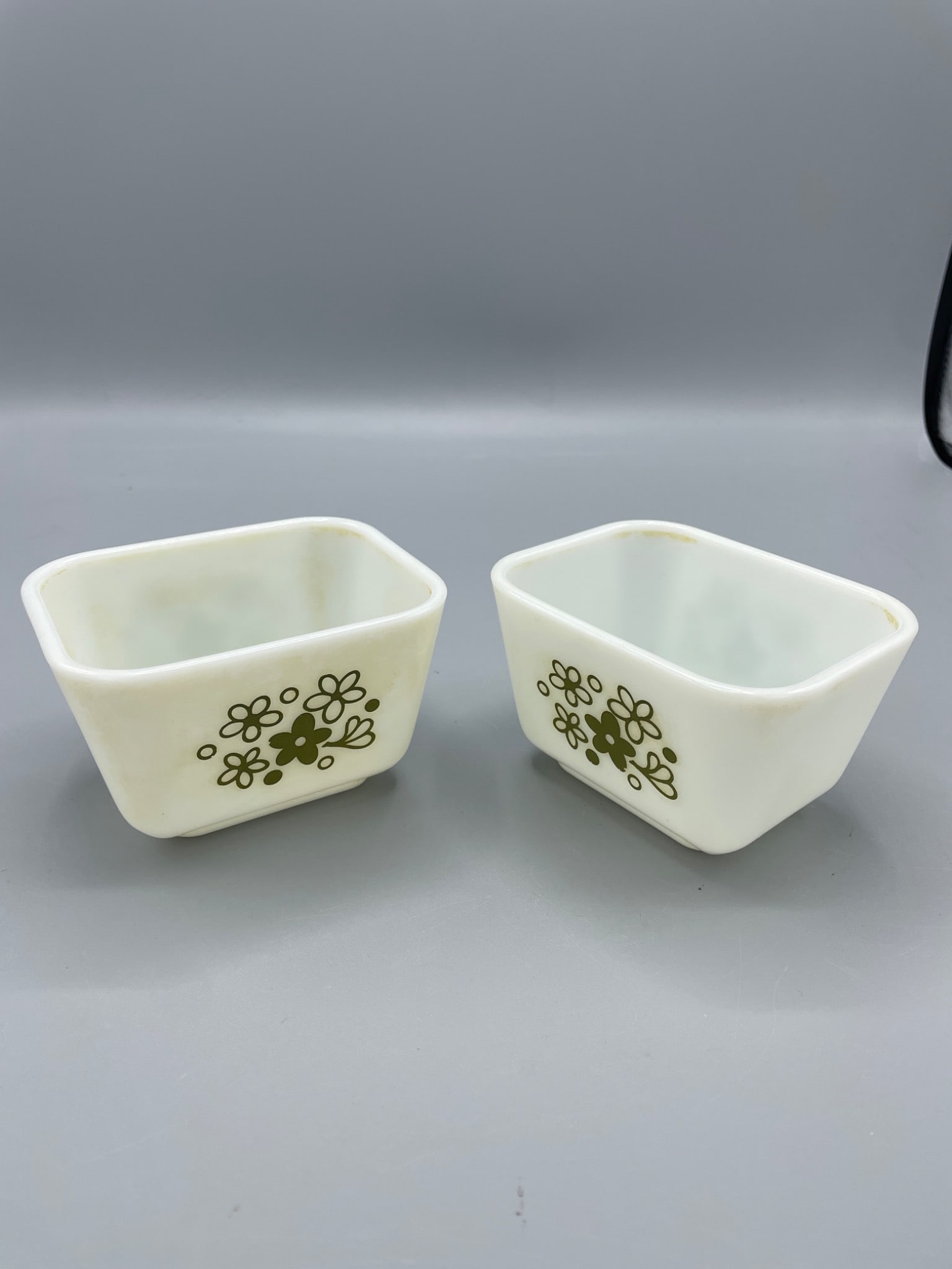 2 Pyrex 501 Refrigerator Dishes in Spring Blossom Green. - 2