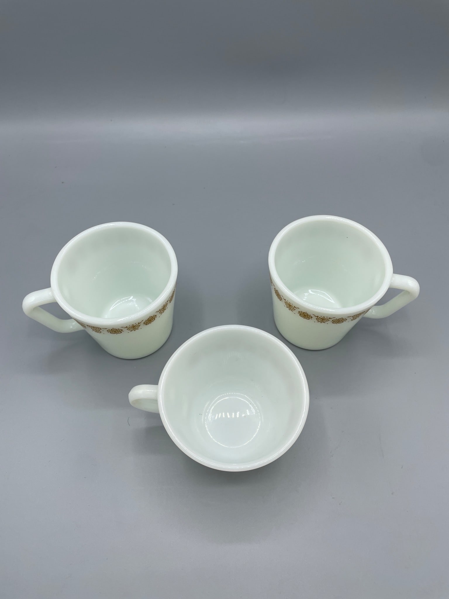 Three Pyrex USA Model No. 1410 and 702 Cups with Floral Design - 2