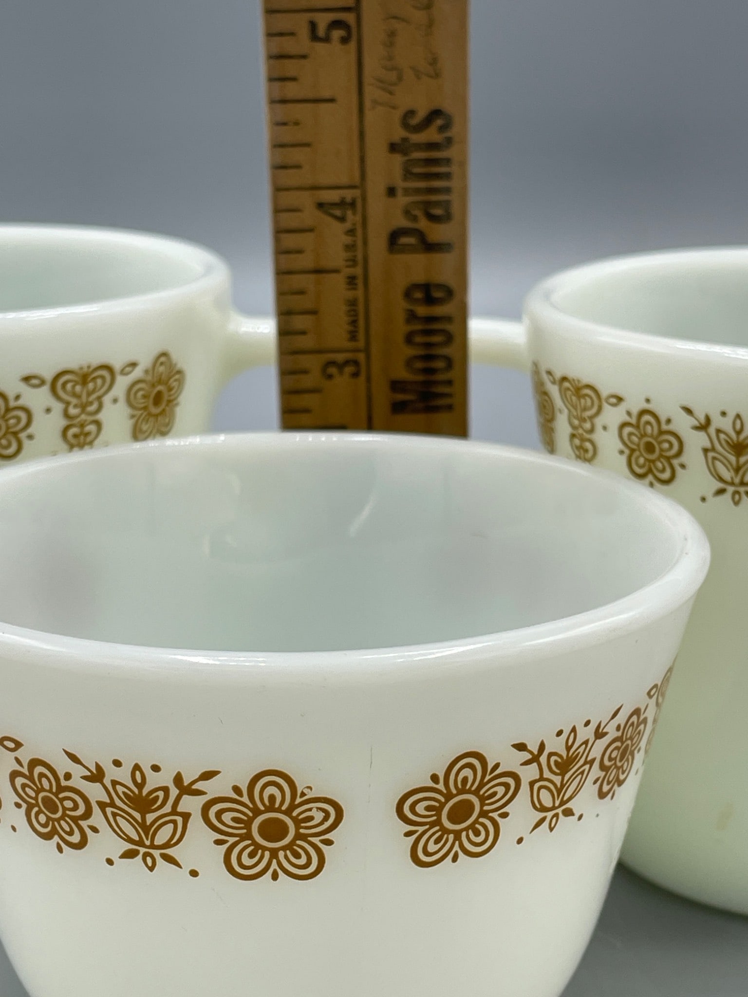 Three Pyrex USA Model No. 1410 and 702 Cups with Floral Design - 8