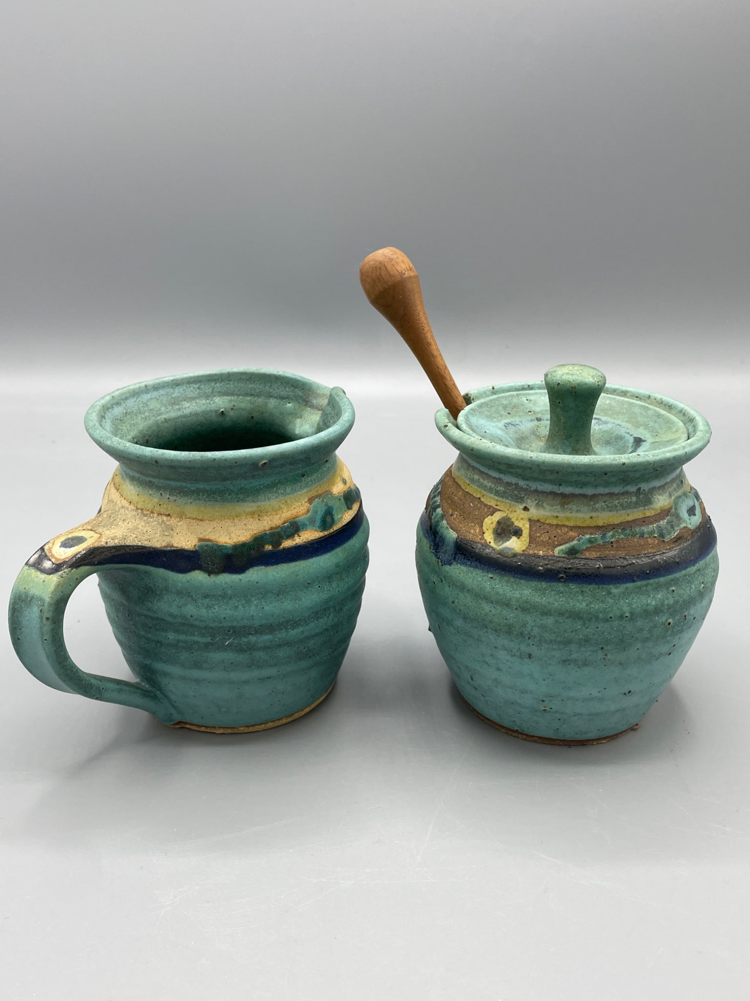 Hand-Thrown Ceramic Honey Jar, Dip Lid, and Mug Set with Wooden Honey Dipper (1 of 6)