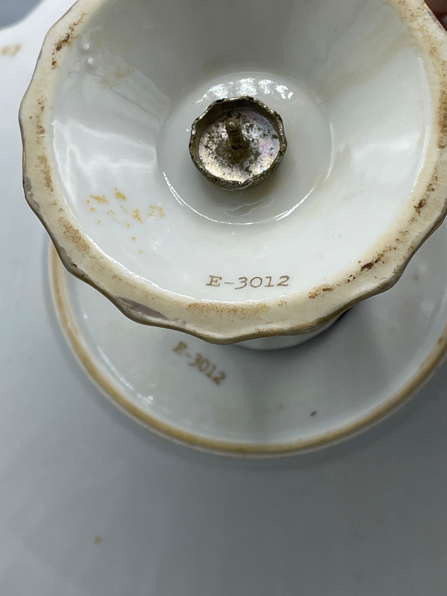 Porcelain Pedestal Cake Stand with Floral Design and Gold Trim, Model E-3012 - 5