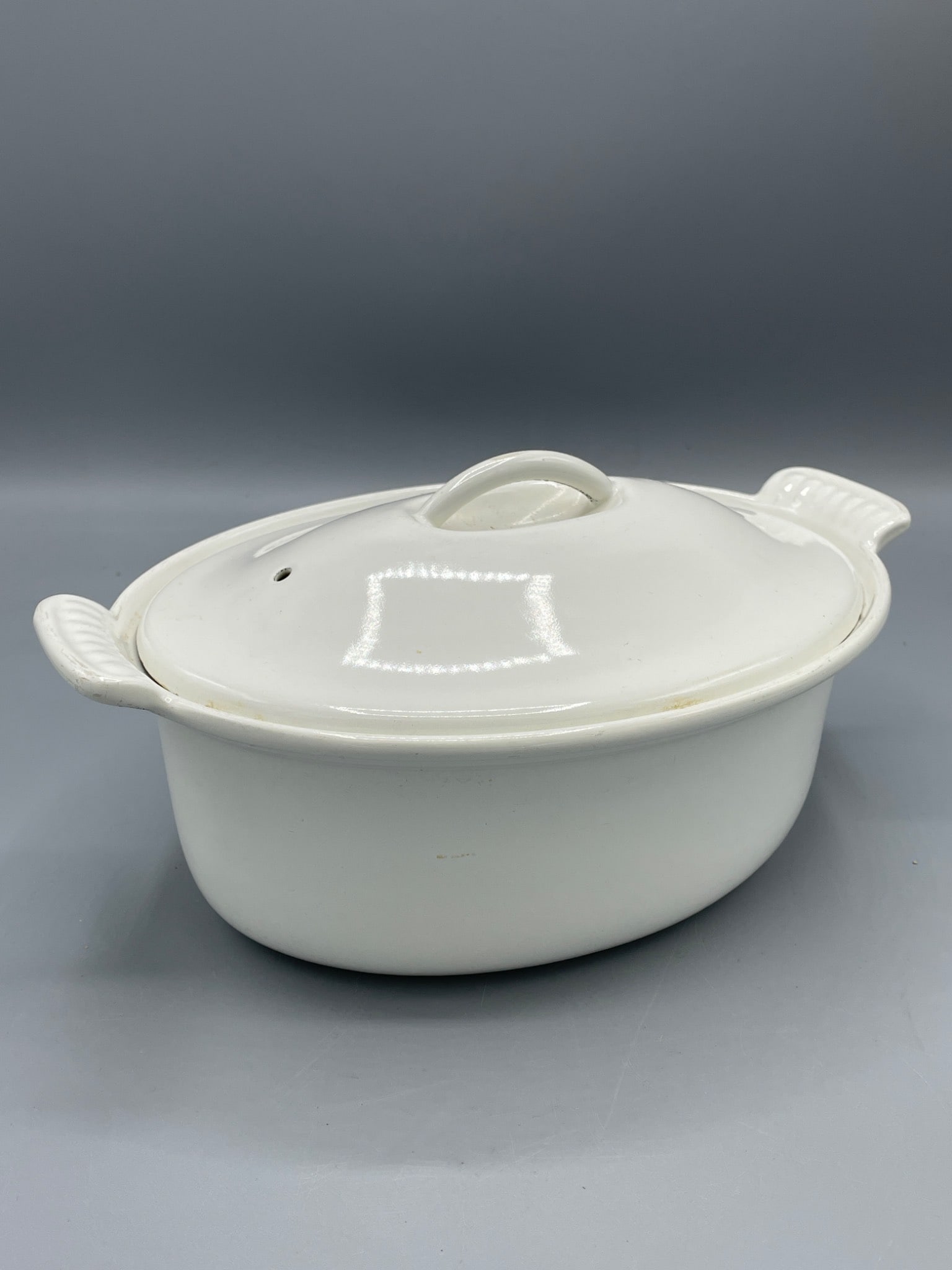 White Ceramic Covered Casserole Dish with Handles, Approx. 3-Quart Capacity - 2