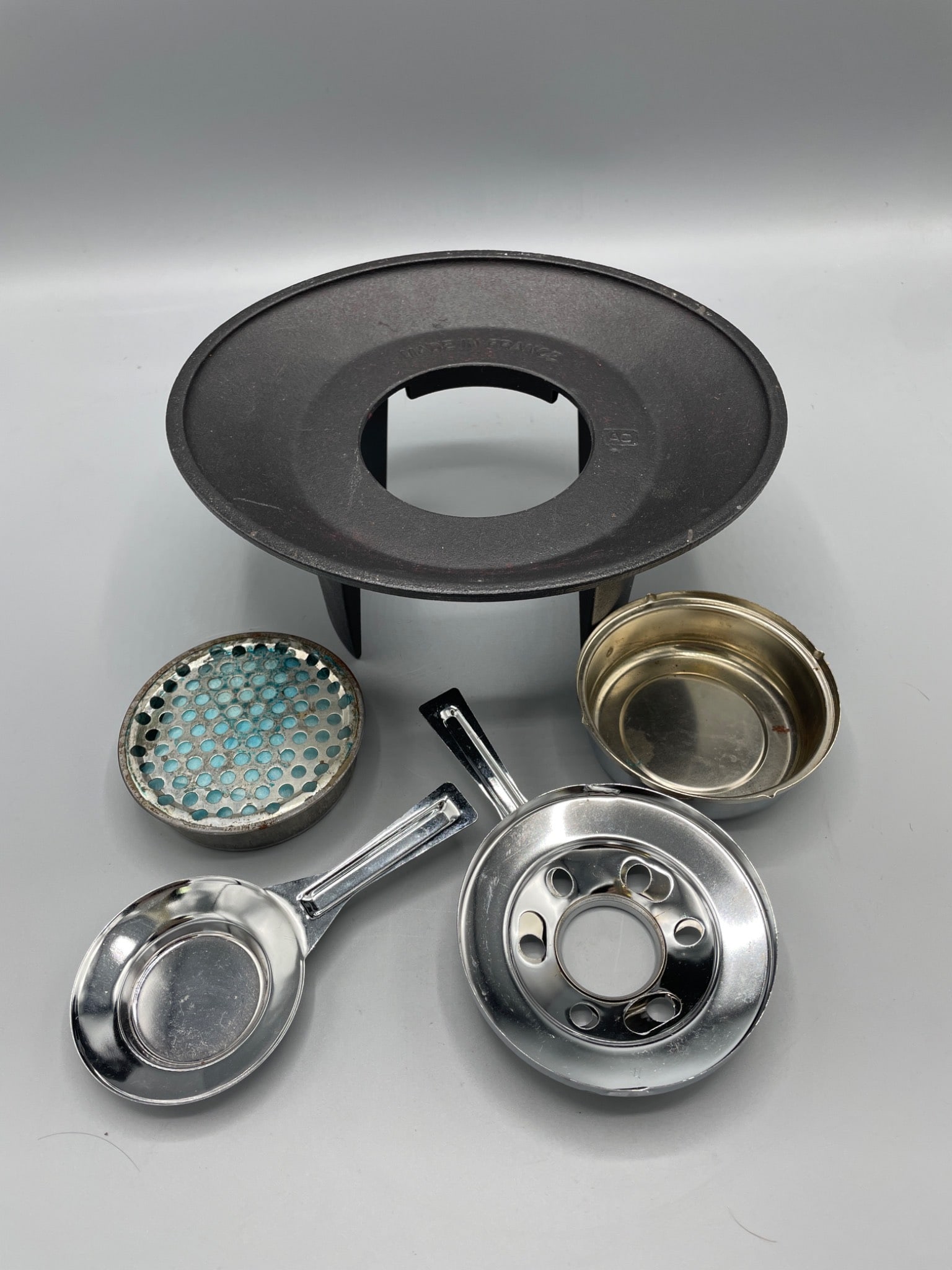 French-Made Cast Iron Burner Stand With Assorted Metal Inserts (1 of 6)