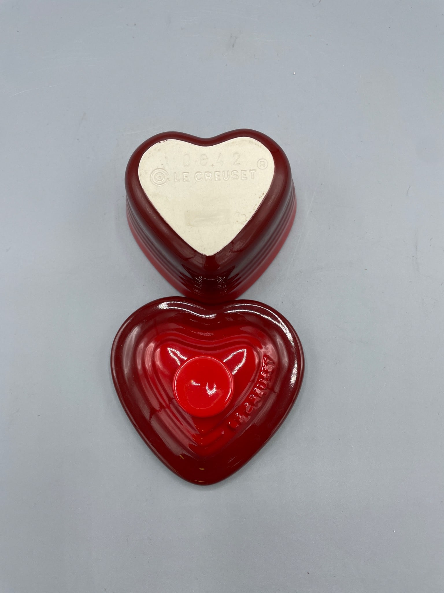 Le Creuset Heart-Shaped Stoneware Casserole Dish with Lid, Marked 0.642 - 3