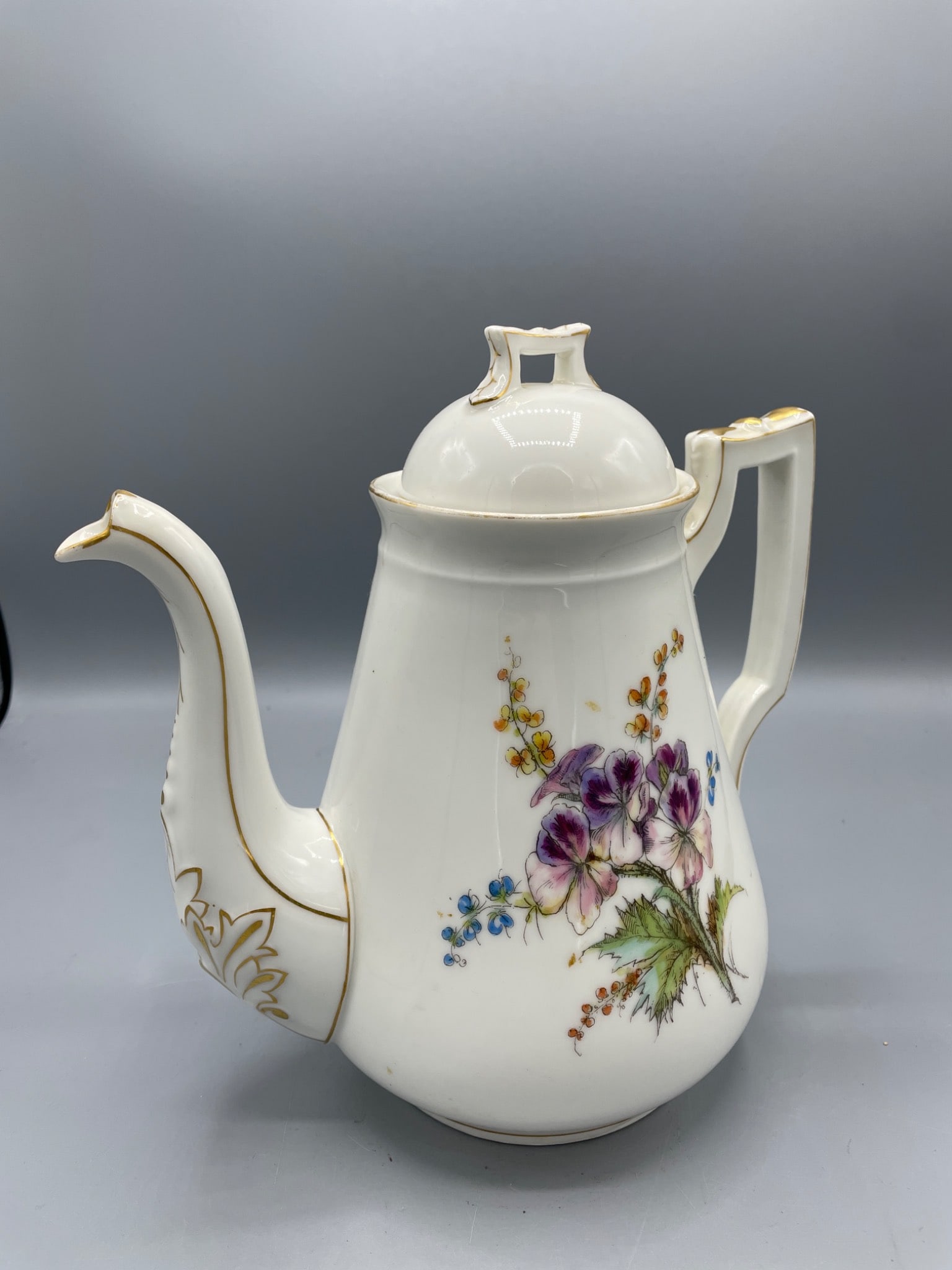 Porcelain Teapot with Floral and Butterfly Design, Approx. 9 Inches Tall - 2