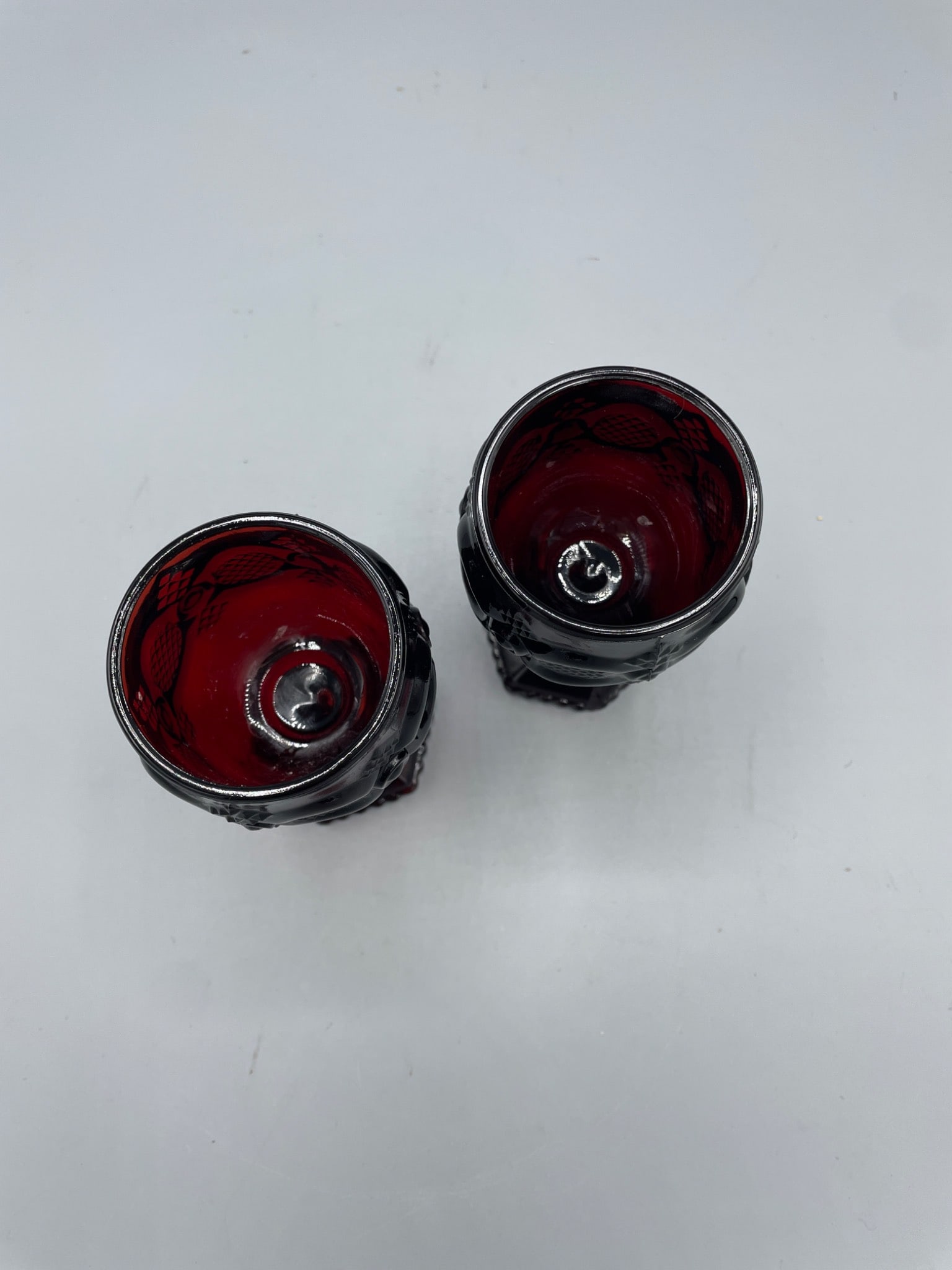 Two Avon Ruby Red Glass Goblets With Hexagonal Bases, Model No. 10 - 3